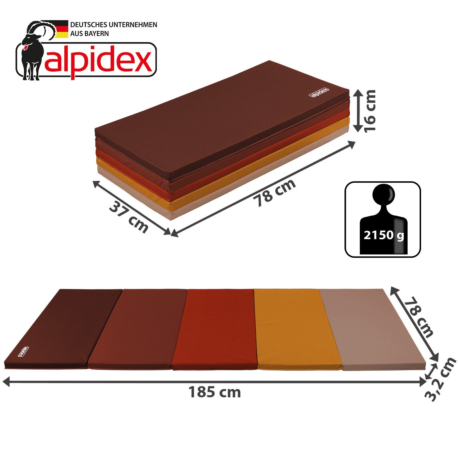 ALPIDEX Turnmatte ALPIDEX klappbare Turnmatte 185 x 78 x 3,2 cm RG 18 – Bild 3 von 5