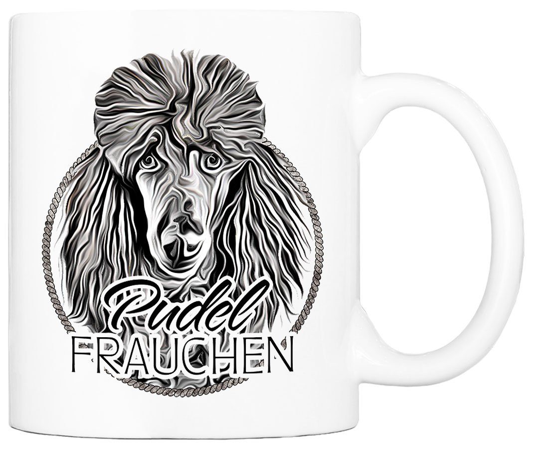 Cadouri Tasse PUDEL FRAUCHEN - Kaffeetasse für Hundefreunde, Keramik, mit Hunderasse, beidseitig bedruckt, handgefertigt, Geschenk, 330 ml