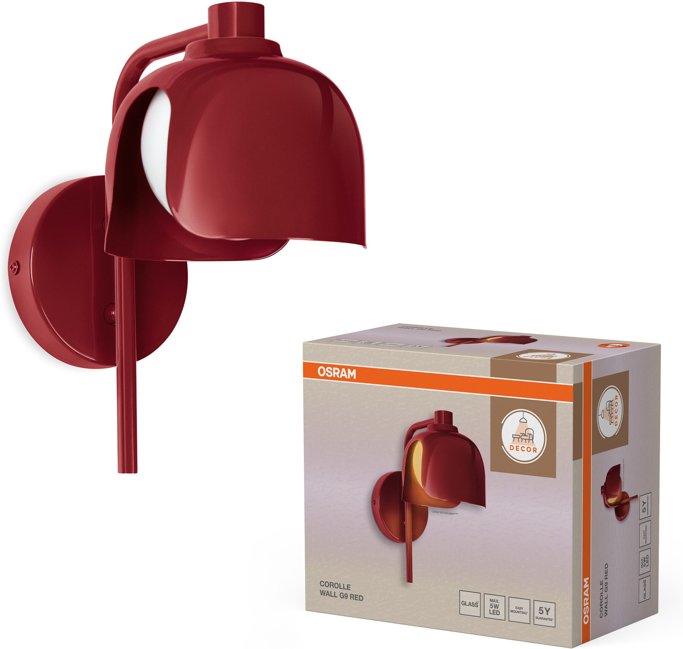 Osram Wandleuchte Decor Corolle, ohne Leuchtmittel, Fassung G9, Stahl und Glas