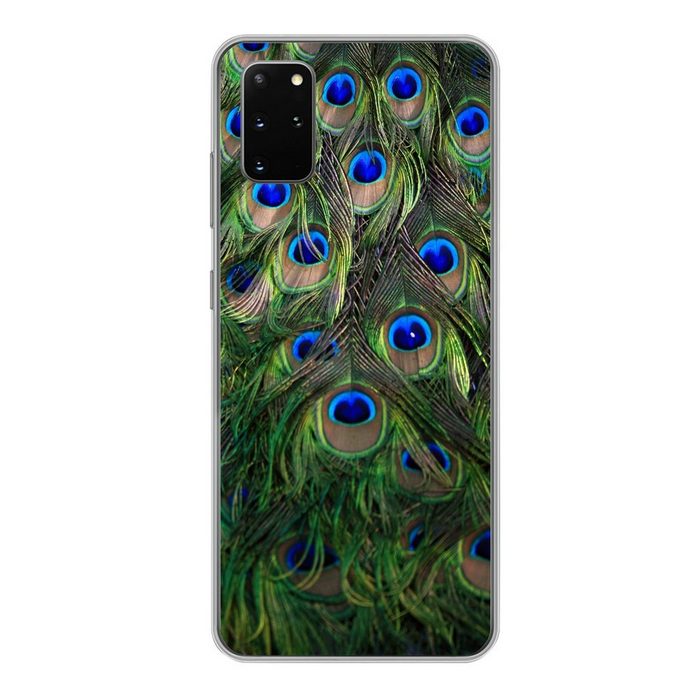 MuchoWow Handyhülle Nahaufnahme von Pfauenfedern Phone Case Handyhülle Samsung Galaxy S20 Plus Silikon Schutzhülle