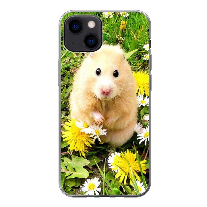 MuchoWow Handyhülle Hamster - Blumen - Gras Handyhülle Apple iPhone 13 Mini Smartphone-Bumper Print Handy