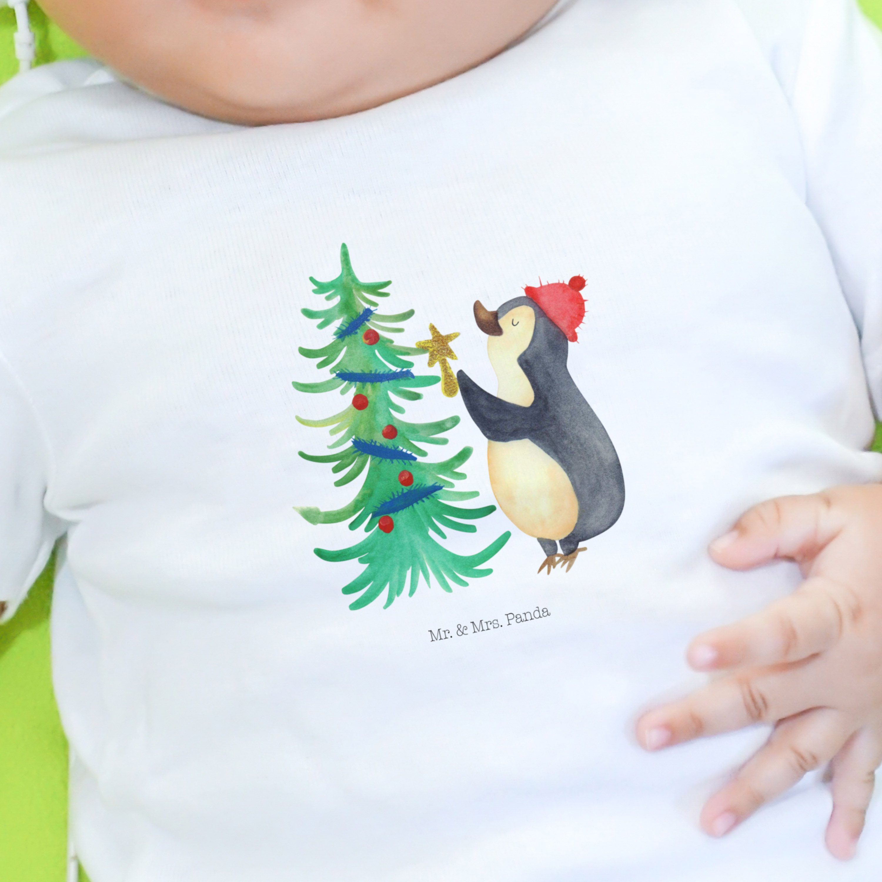 Mr. Mrs. Panda Geschenk, Strampler - Pinguin Langarm, - (1-tlg) Weihnachtsbaum & Baby, Weiß Weihnachtsde