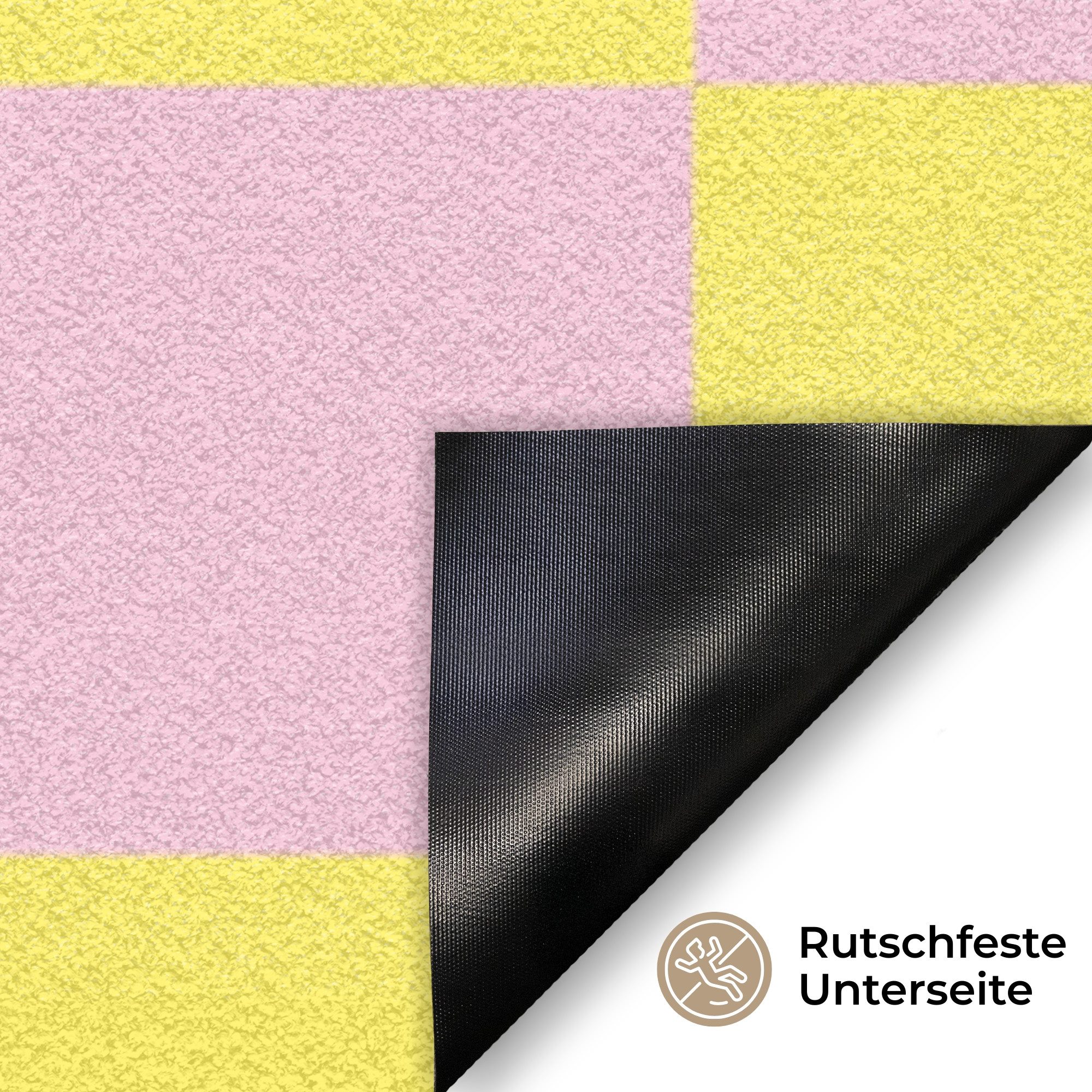 MuchoWow Fußmatte Schachbrettmuster - Gelb - Rosa - Würfel, Rechteckig, innen Schmutzfangmatte, Tür, Schmutzfänger Flur, Teppich 60x40 cm