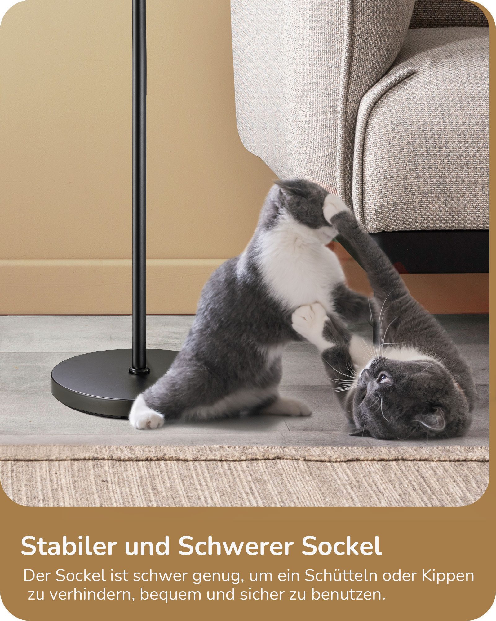 EDISHINE Stehlampe Wohnzimmer, 3-flammige Standleuchte, LED wechselbar, Leselampe mit Individuellen Schalter, schwarz