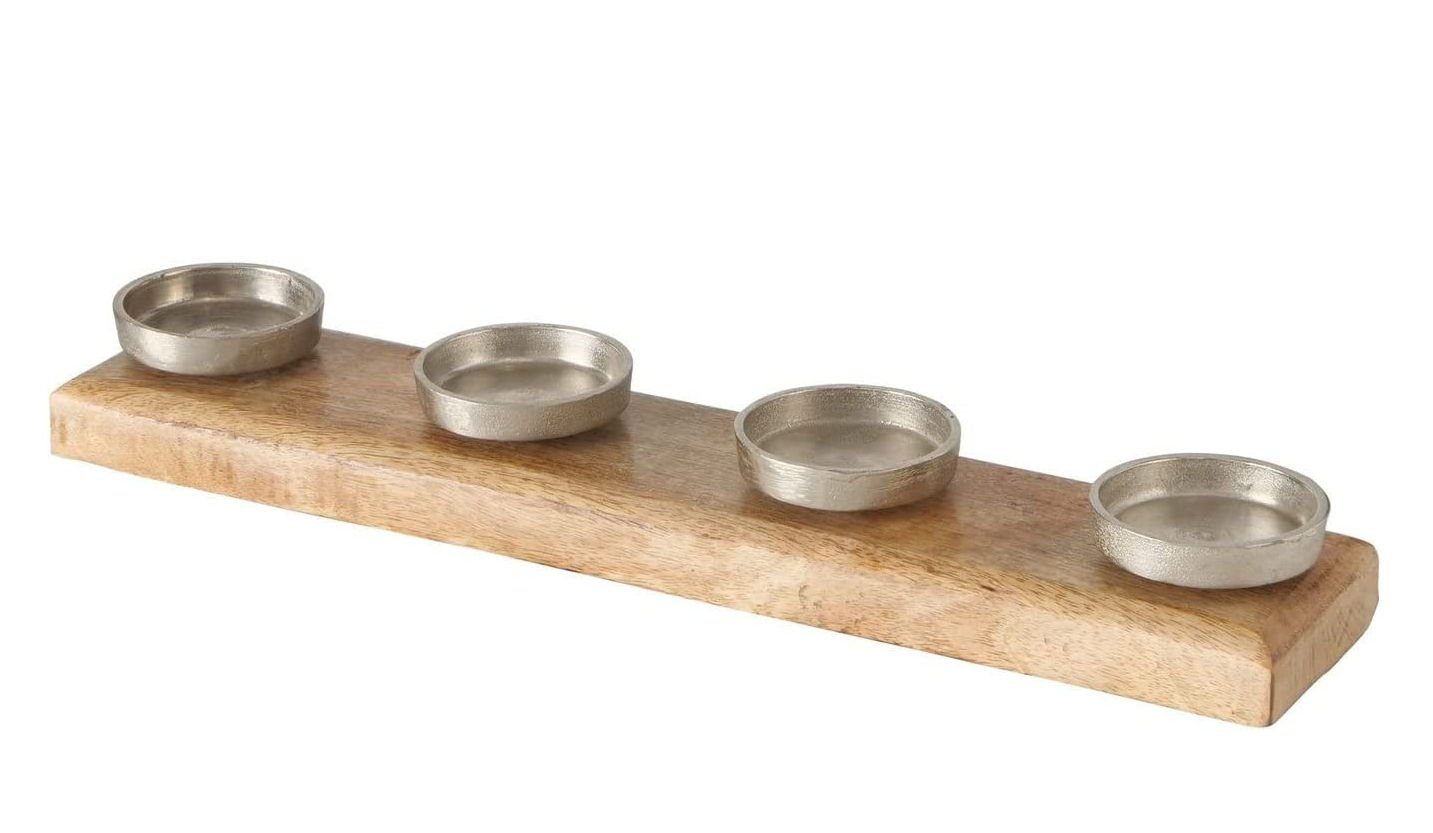 Spetebo Adventsleuchter Mango Adventskerzenhalter XL für 4 Kerzen (Stück, 1 St., Торшери aus Mango Holz), 50 x 10 cm - Holz Aluminium Свічник