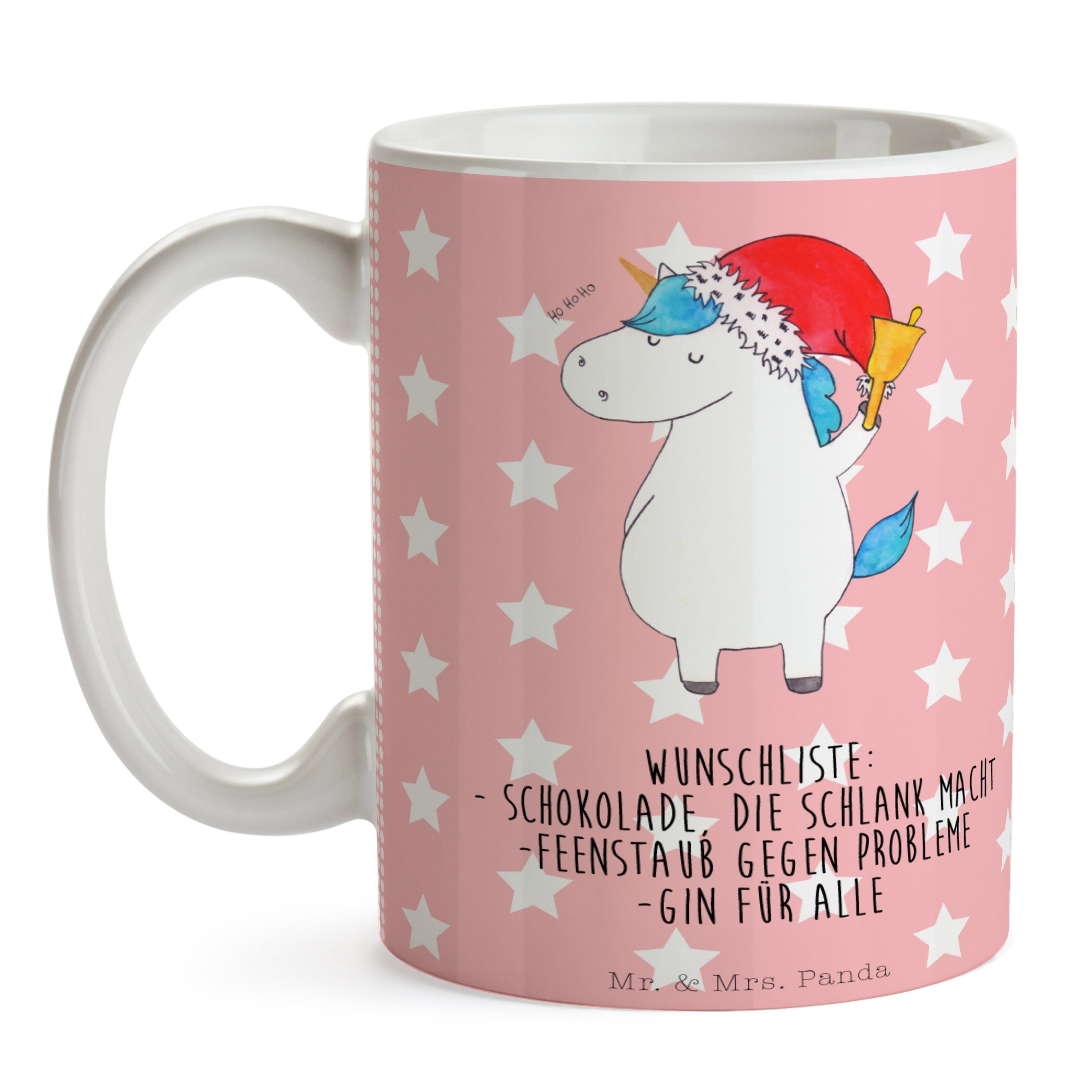 Mrs. Pastell Weihnachtsmann Wunschzettel, Tasse Kaffee, Rot - Mr. Panda Keramik Einhorn Geschenk, - &