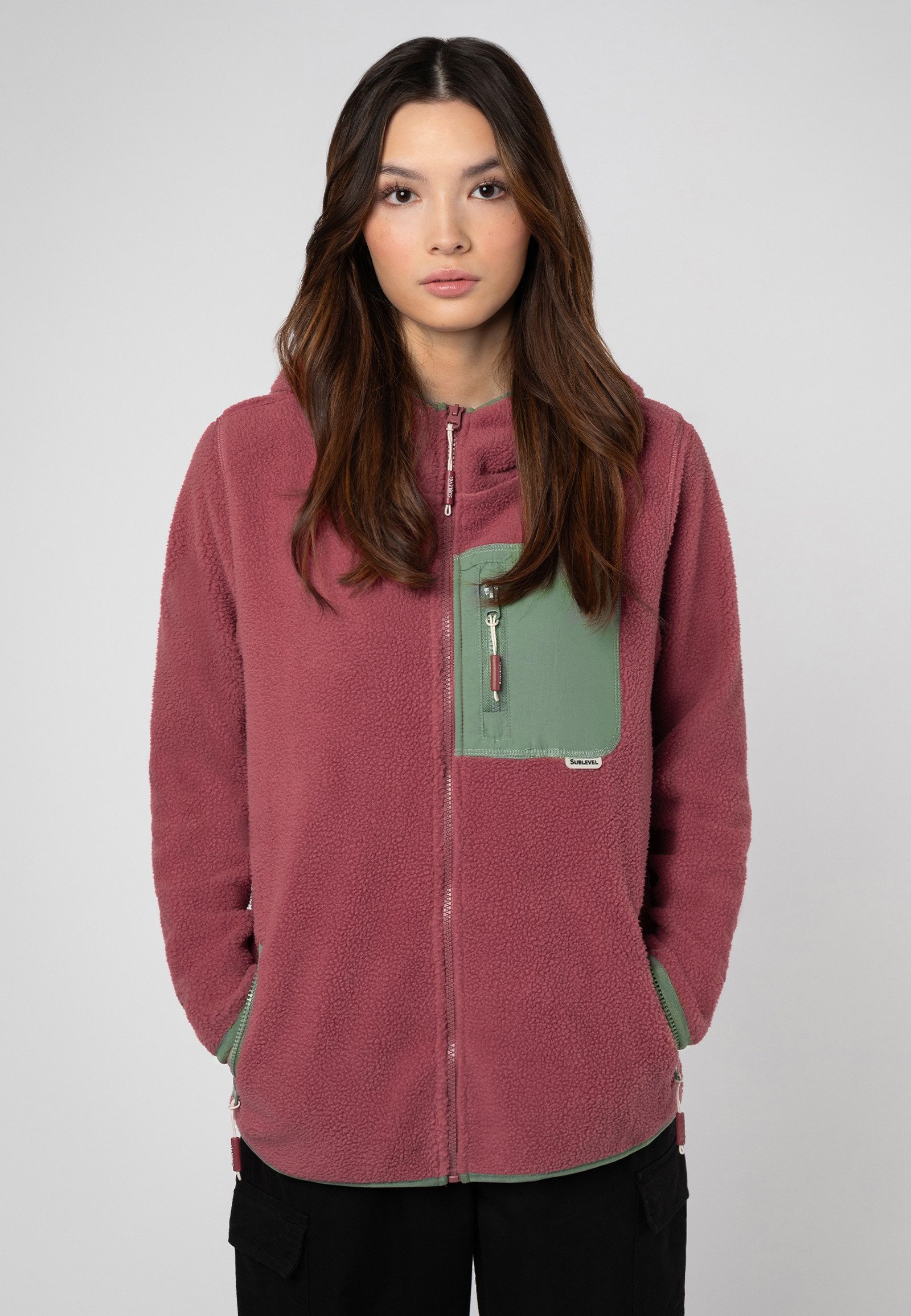 SUBLEVEL Fleecejacke Damen Teddyfleecejacke mit Brusttasche günstig online kaufen