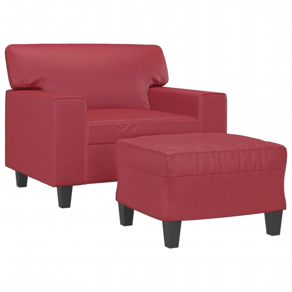 vidaXL Sofa Sessel mit Hocker Weinrot 60 cm Kunstleder