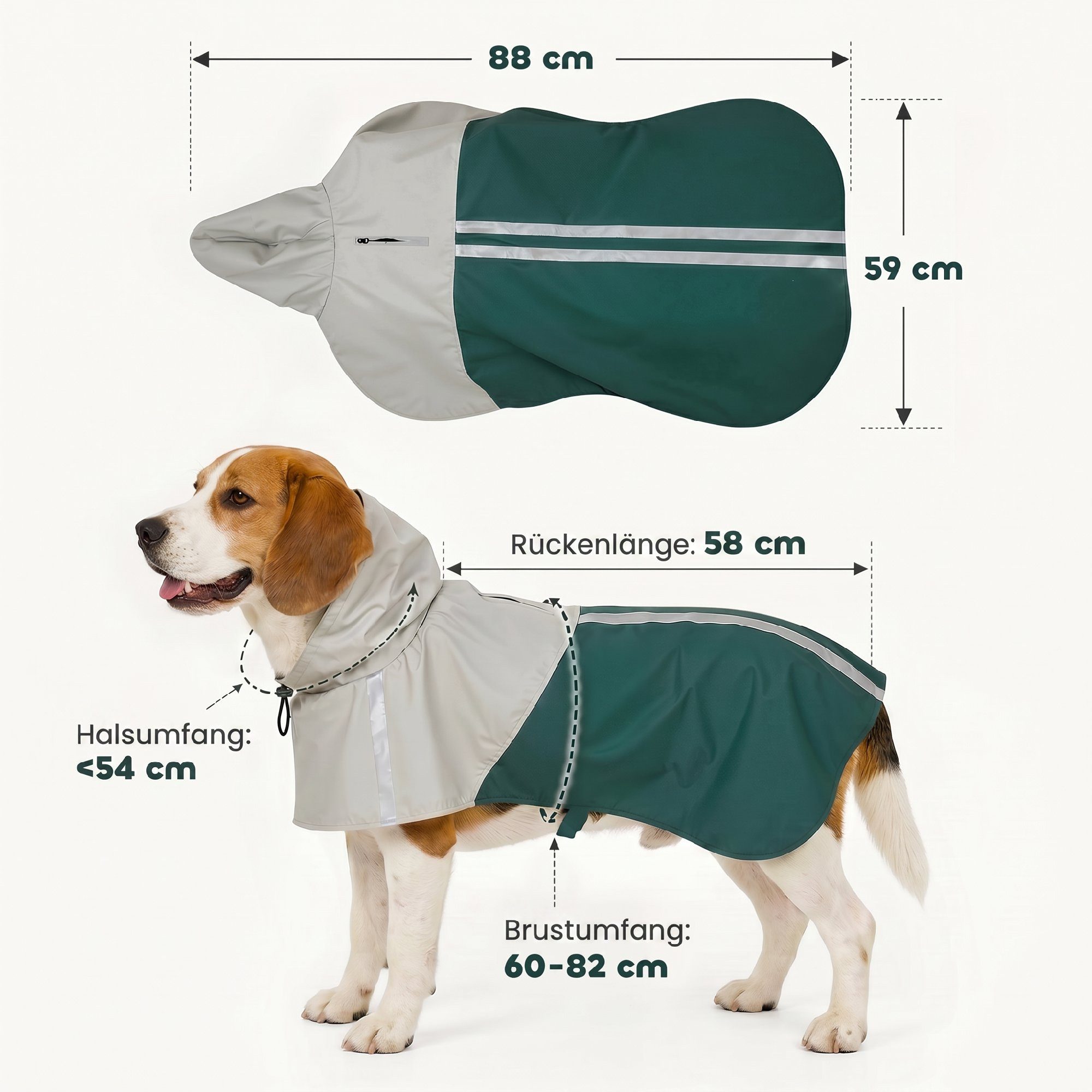 PawHut Hunderegenmantel Wasserdicht verstellbares Regenjacke mit reflektierenden Streifen, für mittelgroße Hunde 15–20 kg, Grün M