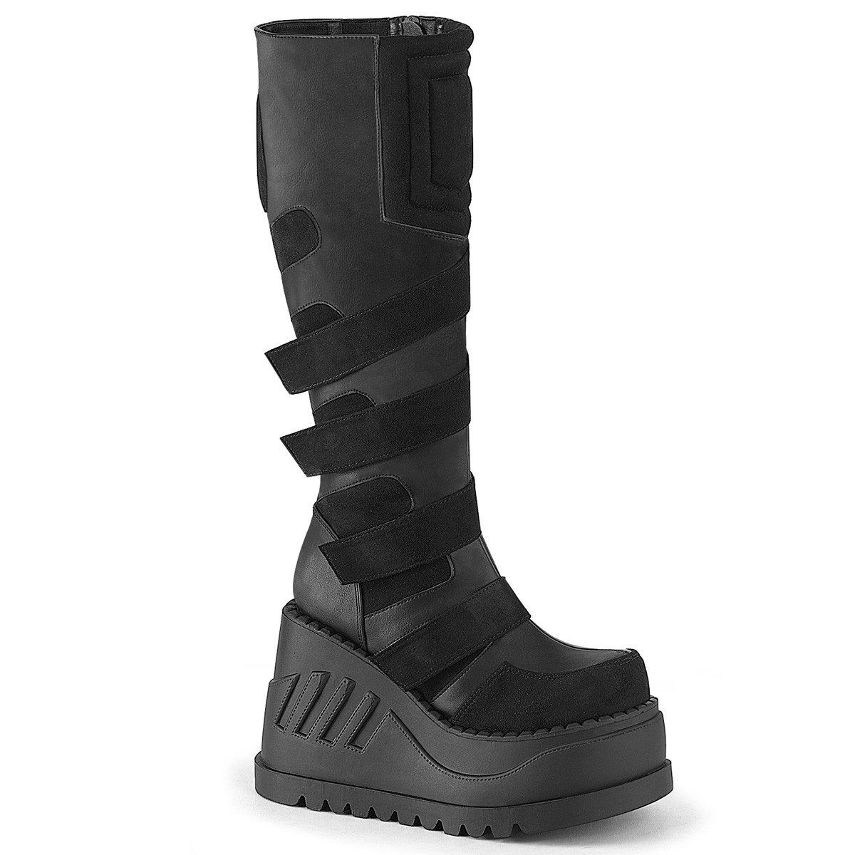 Sale STOMP-228 DemoniaCult vegane Damen kniehohe Kontrast Keilplateaus High-Heel-Stiefel