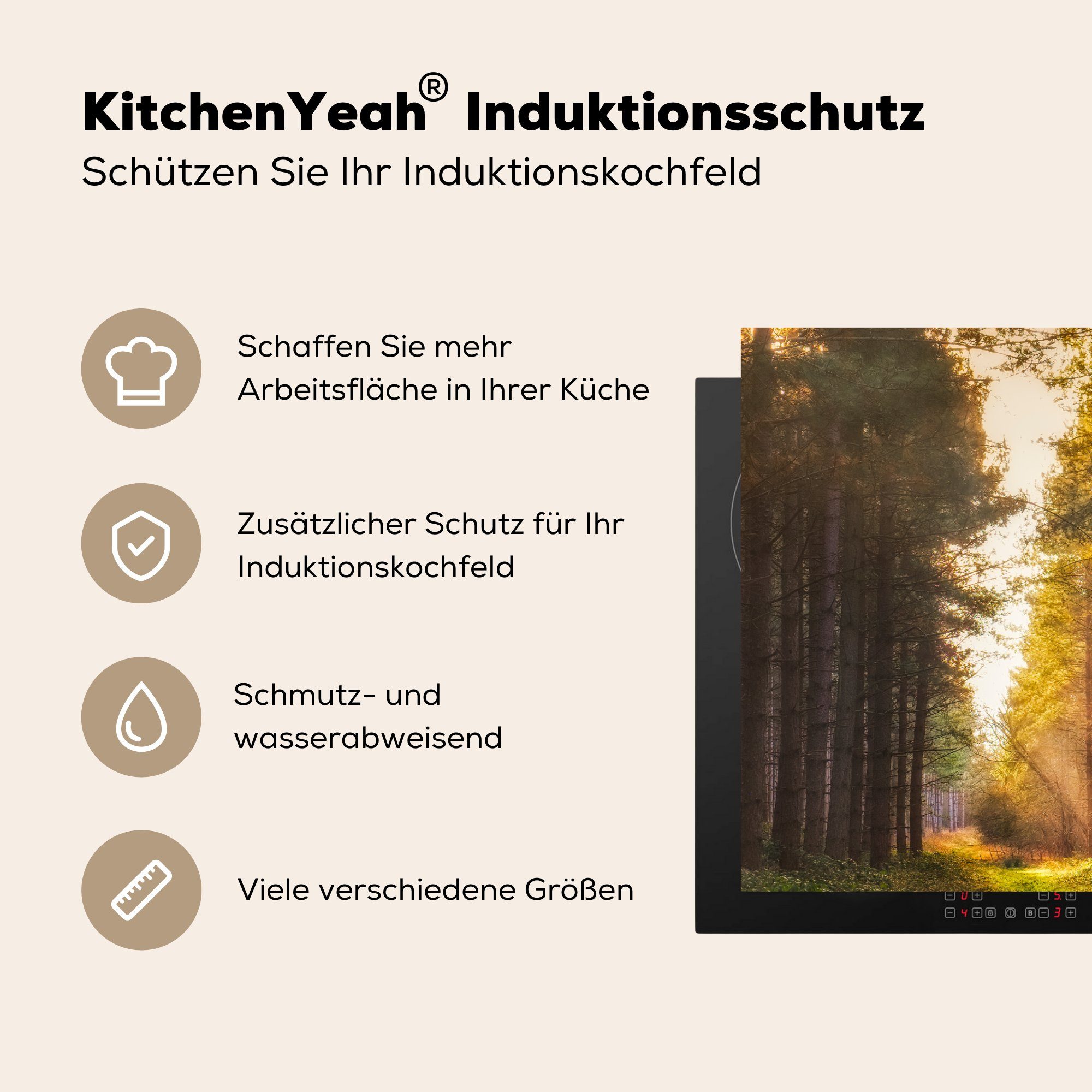 MuchoWow Herdblende-/Abdeckplatte Baum - Gras 81x52 tlg), Sonne, küche, Schutz - (1 cm, Ceranfeldabdeckung Vinyl, die für Induktionskochfeld