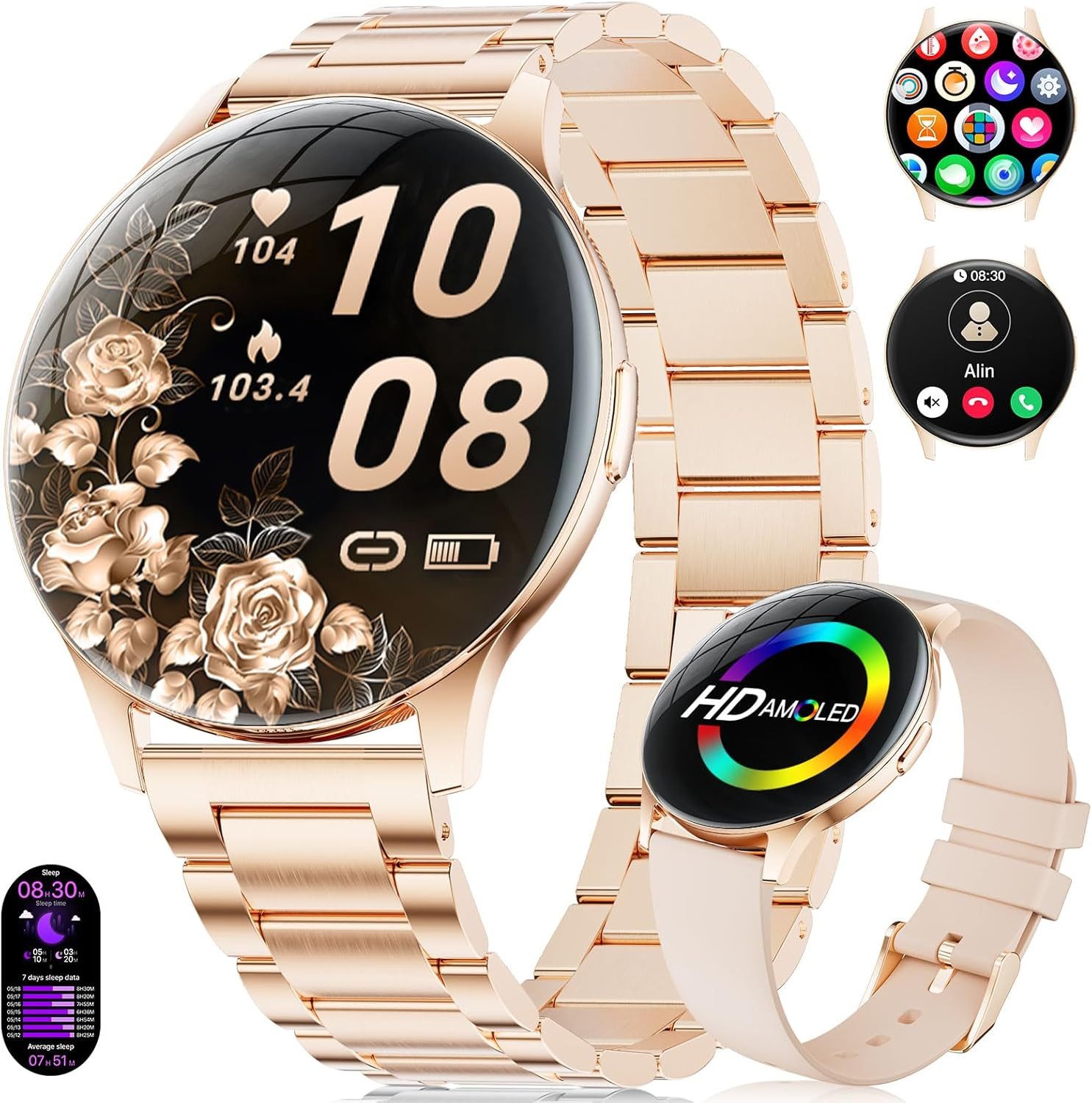 BENYAR FV21-A Smartwatch (3,6 cm, android ios), Ultraschlanke Damen Smartwatch HD Display Fitness Tracker