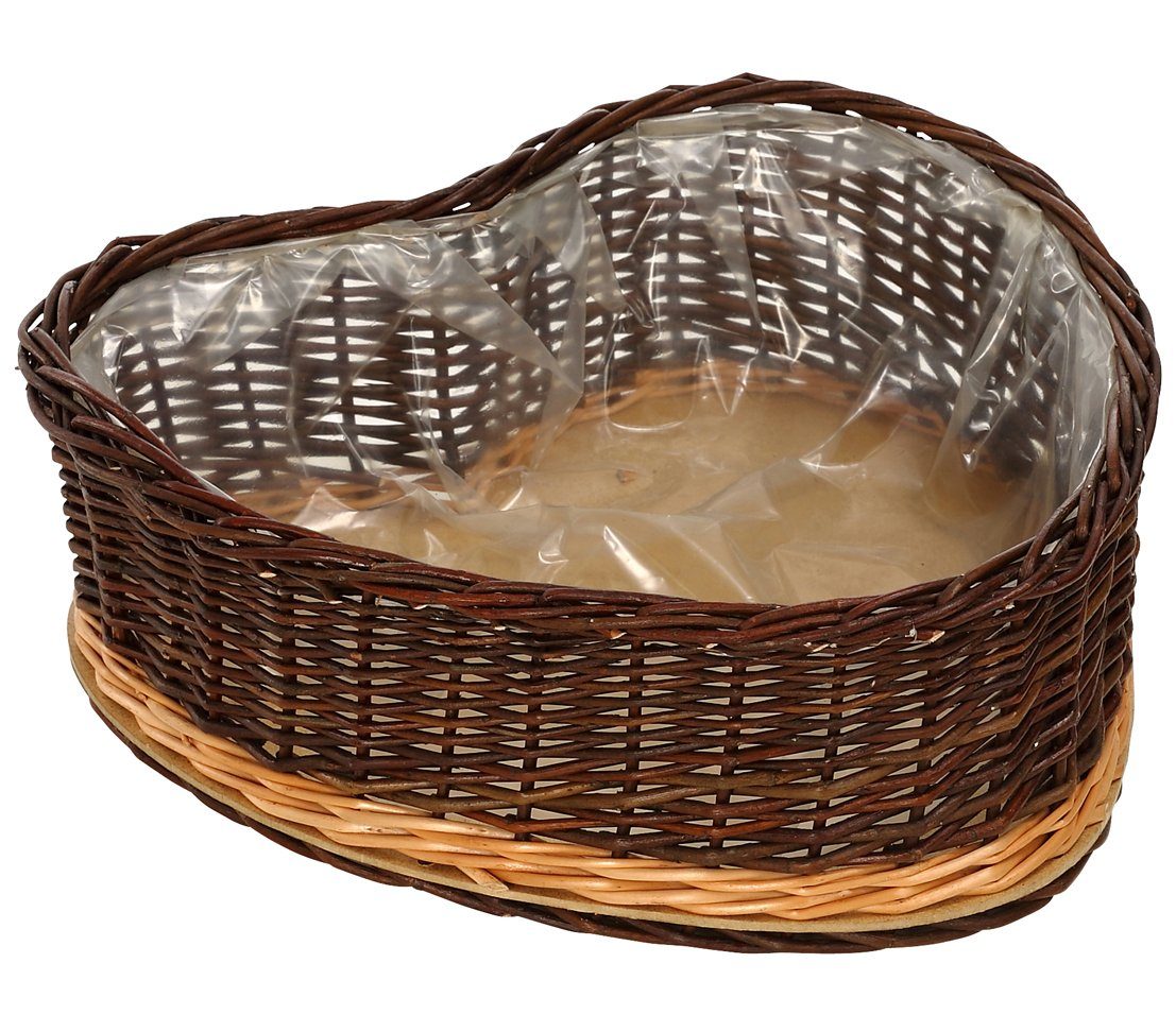 Dehner Dekokorb WeidenHerz mit Folieeinsatz, ca. 35 x 35 x 13 cm