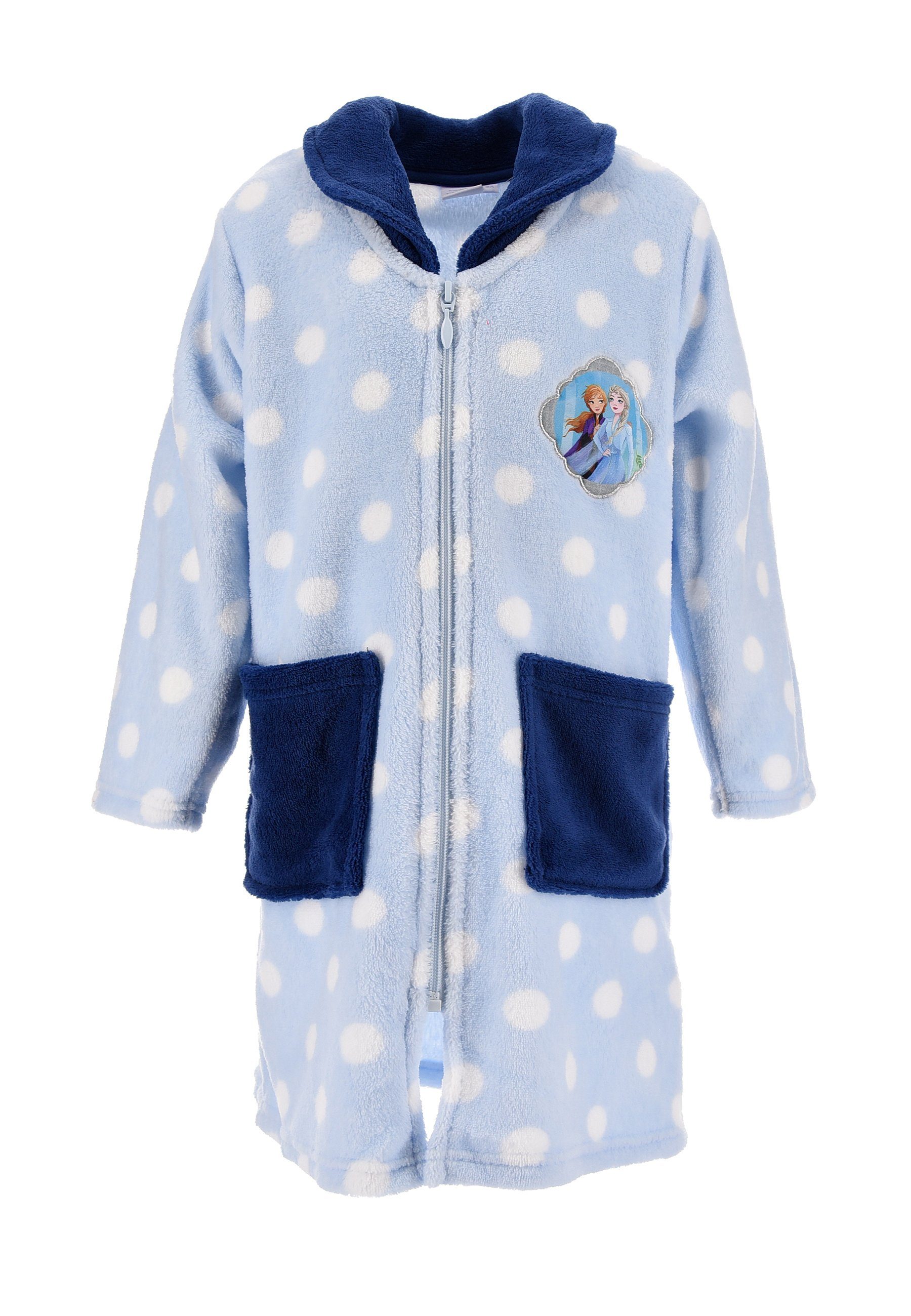 Disney Frozen Kinderbademantel Eiskönigin Anna & Elsa Kinder Mädchen Bademantel Morgenmantel mit Reißverschluss