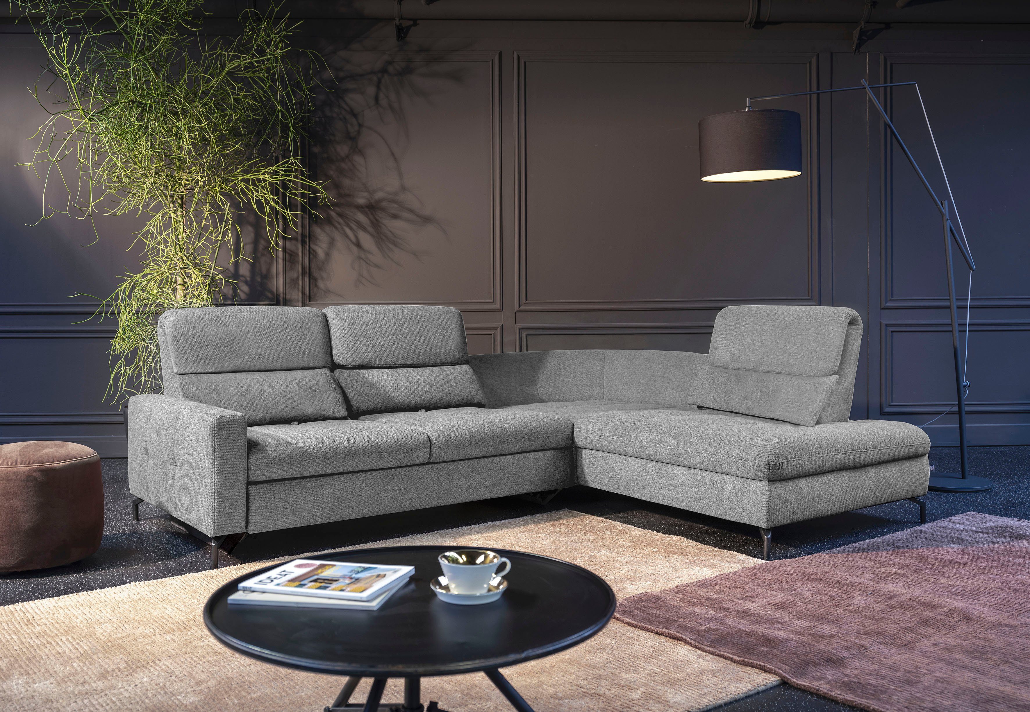 ADA trendline Ecksofa Louis, Breite 286 cm, Rückenlehnenverstellung, wahlweise mit Bettfunktion hellgrau TCM 39