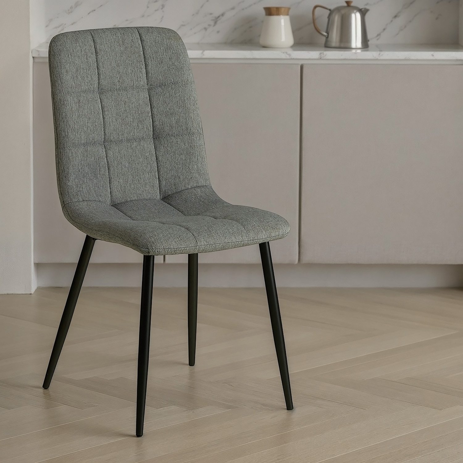 Homestyle4u Polsterstuhl Esszimmer Stühle Samt Leinen Grau Gesteppt Metallbeine Esstisch Küche (Spar-Set, 6 St), 6er Set, 6 Stühle, Essstuhl, Stuhlbeine in Schwarz, pulverbeschichtet