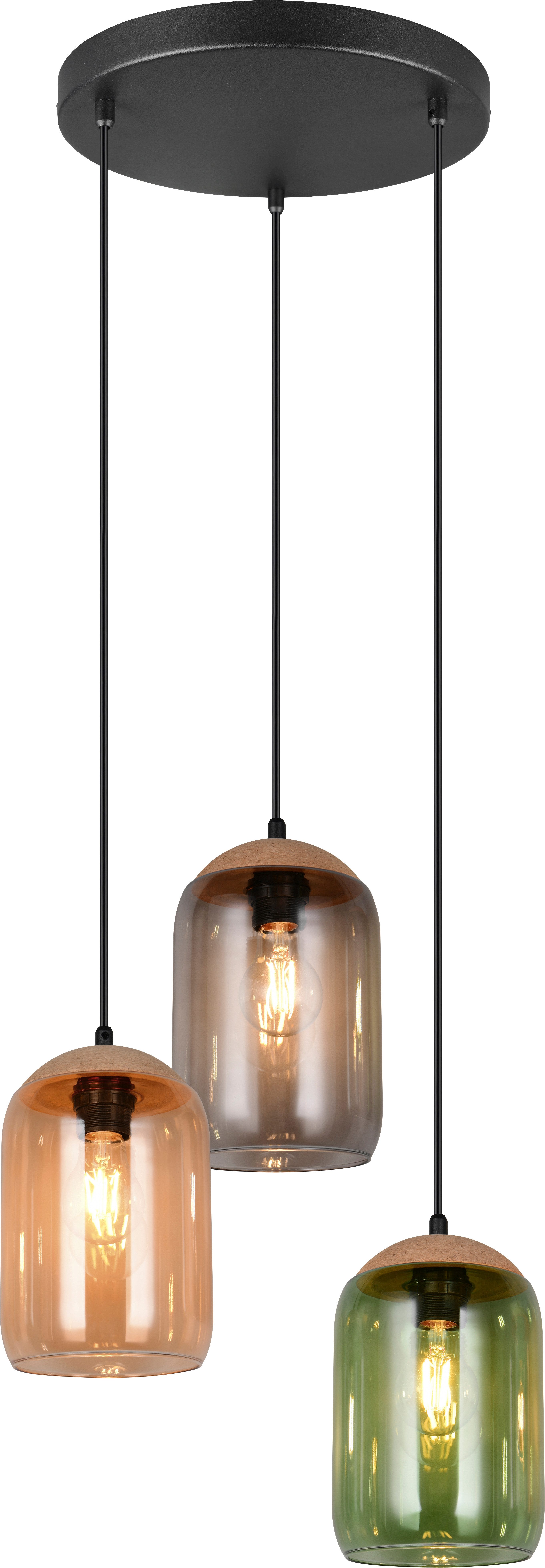 TRIO Leuchten Pendelleuchte CORK, mehrflammige Hängelampe mit bunten Glasschirmen exkl E27 max 10W, Leuchtmittel wechselbar, warmweiß - kaltweiß, aus min. 50% Recycling-Material (Glas), Höhe bis 150 cm