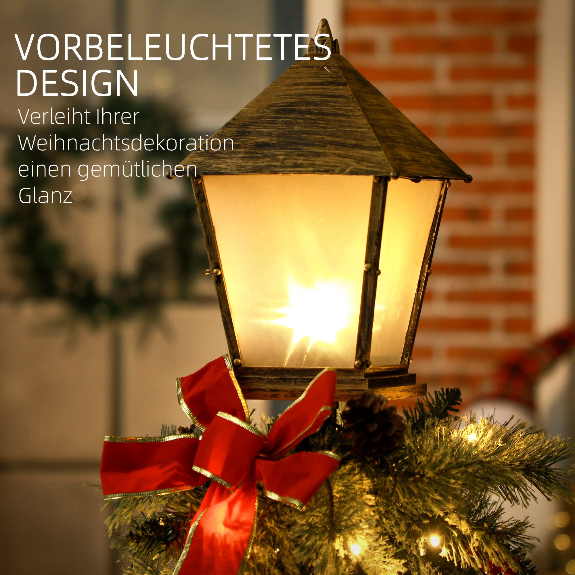 Outsunny LED-Dekofigur 150 cm Weihnachtslaterne LED-Lichterkette Schleife (Weihnachtsstraßenlaterne, 1 St., Weihnachtsbeleuchtung), für Weihnachtsfest, Metall,  – Bild 5 von 5