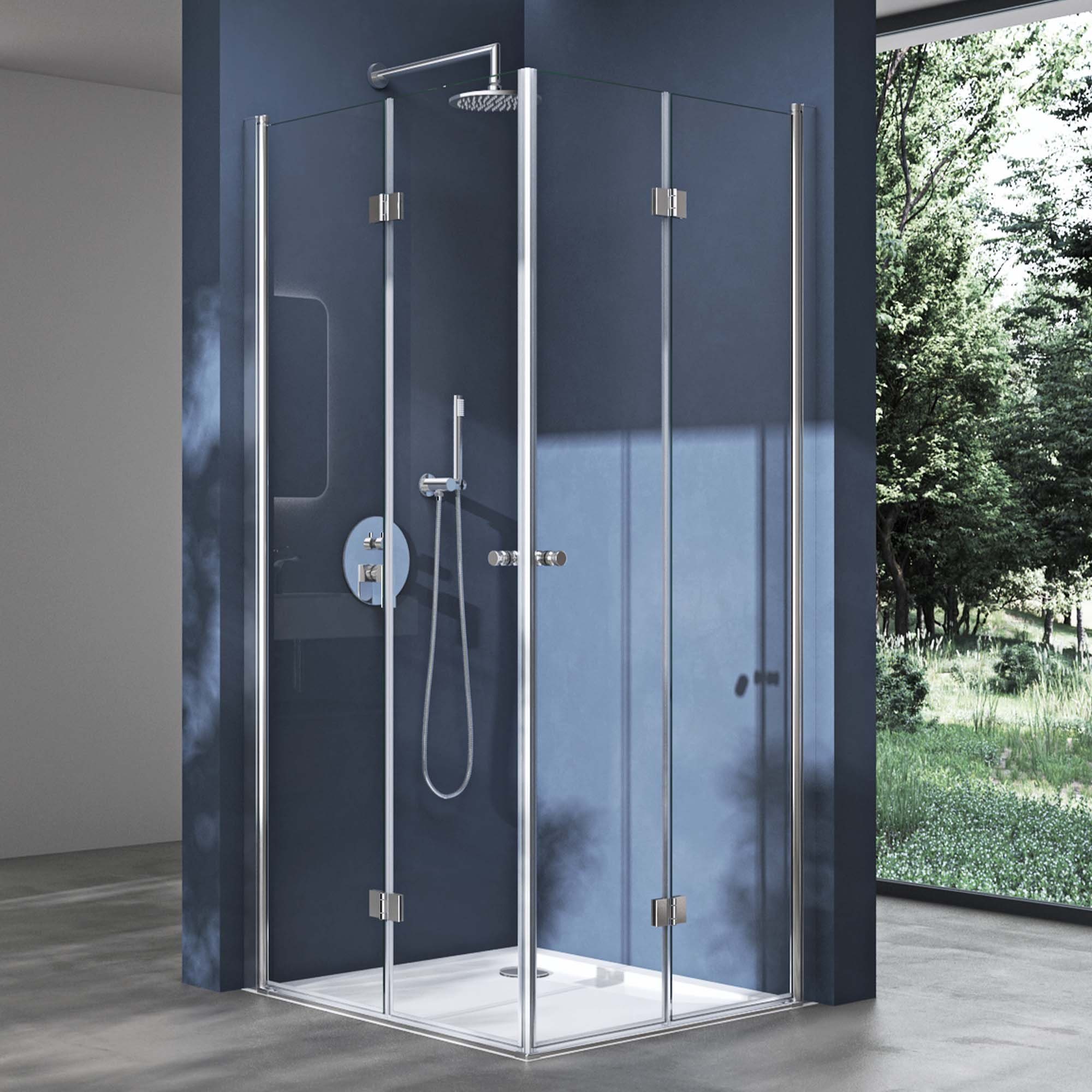 doporro Eckdusche Duschkabine Duschabtrennung 6mm ESG-Glas mit Nano Ravenna26K, BxT: 75x75 cm, ebenerdiger Einbau möglich