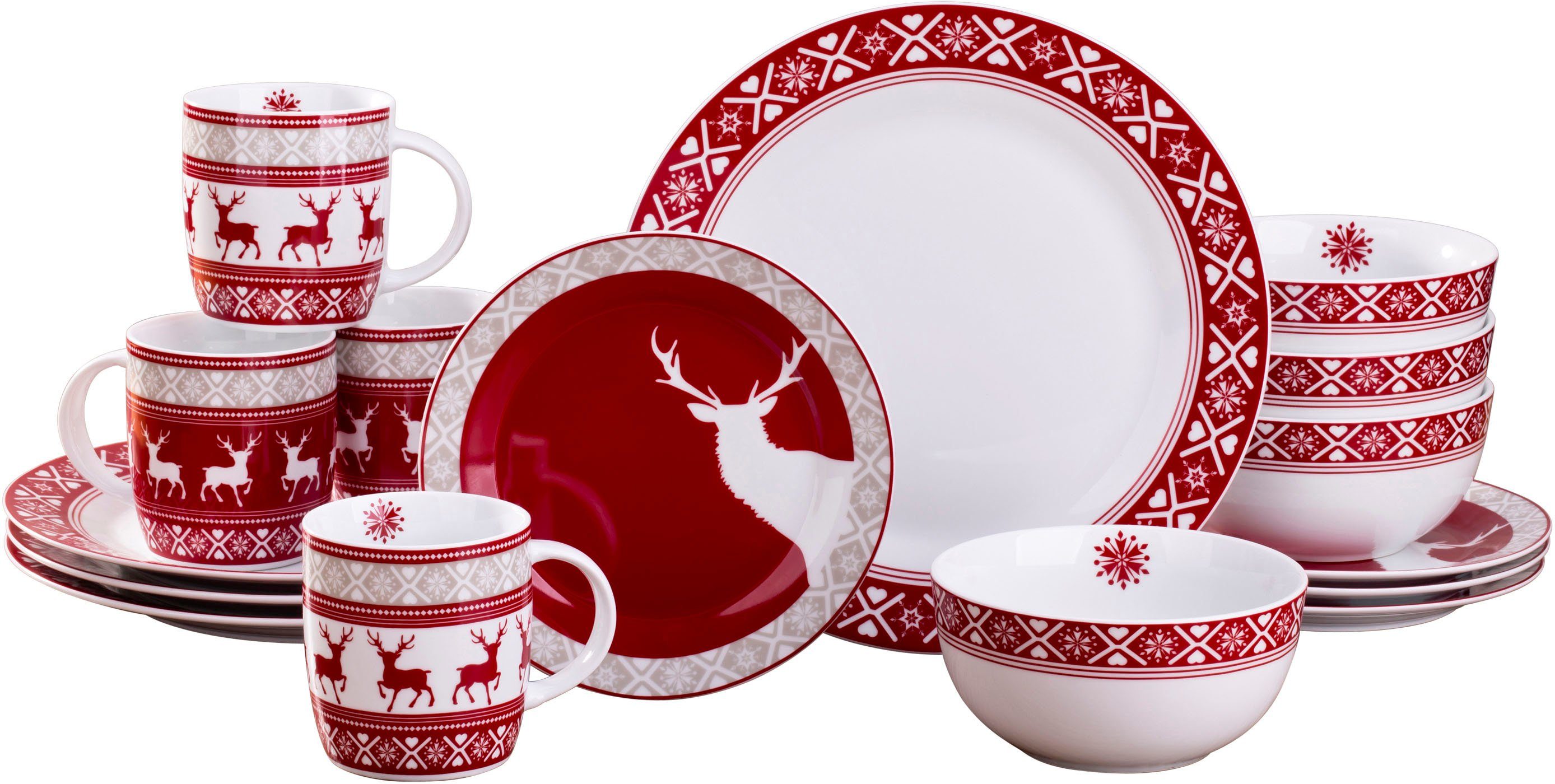 Retsch Arzberg Kombiservice Geschirr-Set, Service Personen, Personen (16-tlg), Porzellan, 4 4 Winter, Rentier-Design, 16 Reindeer, Nordic Advent, Teile, Weihnachten für