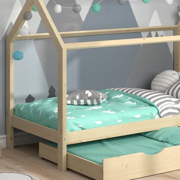 VitaliSpa® Kinderbett Hausbett Gästebett 90x200cm WIKI Natur Schublade