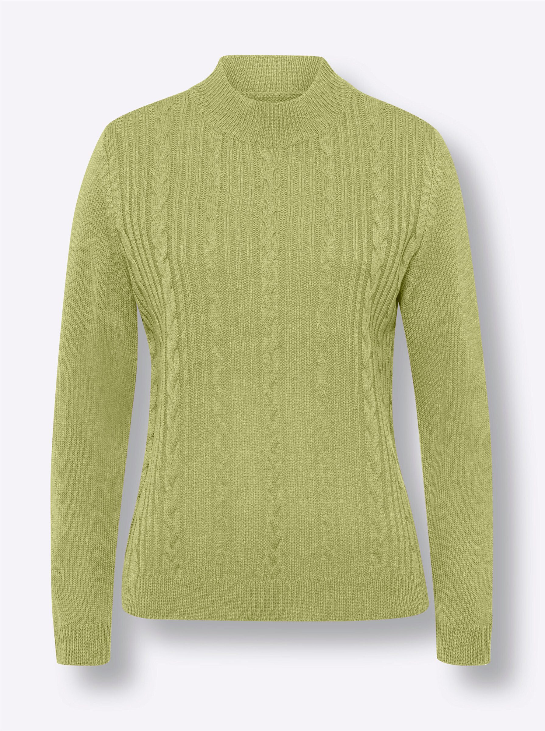 Strickpullover Stehkragen-Pullover Langarm Zopfmuster, Jersey