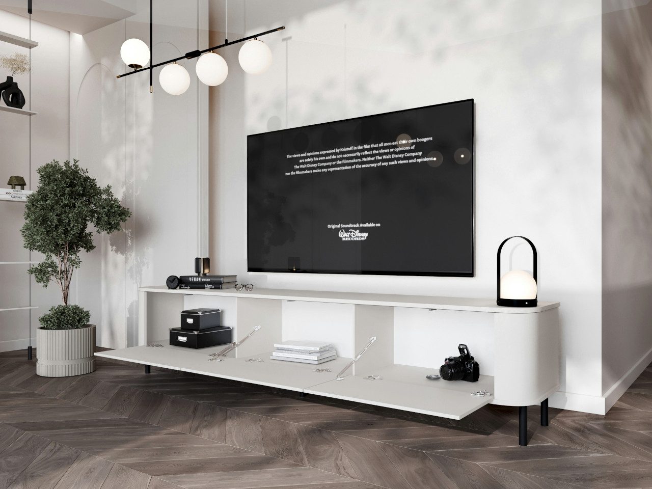 MOEBLINE Lowboard TV Lowboard Komoode AZILLO 215N weiß mit schwarzen Füßen – Bild 2 von 5