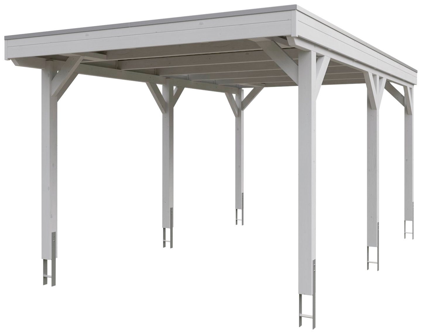 in cm, BxT: Einzelcarport farblich cm Skanholz 321x554 Grunewald, mit Einfahrtshöhe, mit behandelt 289 Aluminium-Dachplatten, Aluminiumdach, Flachdach weiß