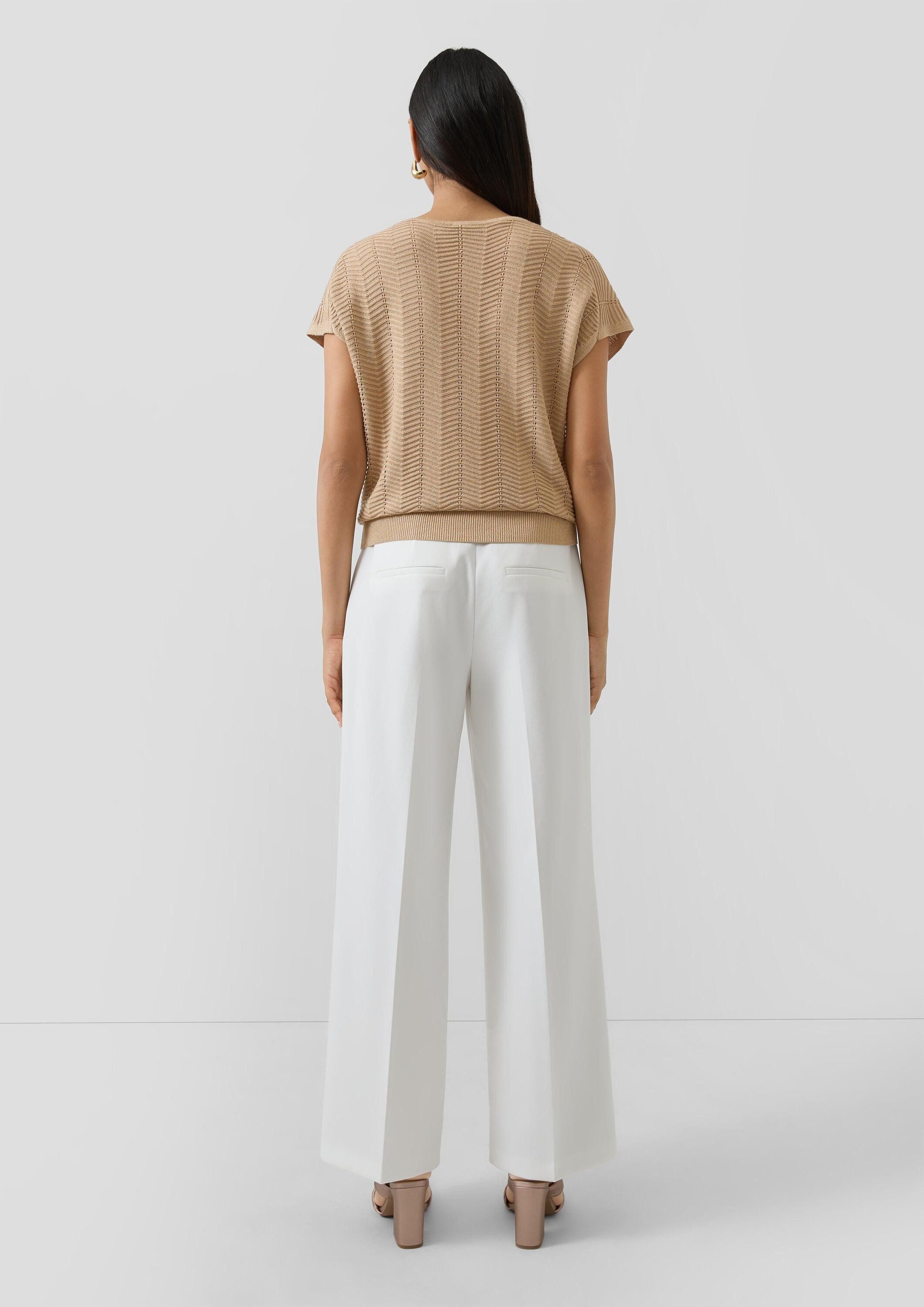s.Oliver Kurzarmpullover Strickpullunder Lockeres Feinstrickshirt mit Metallic-Garn