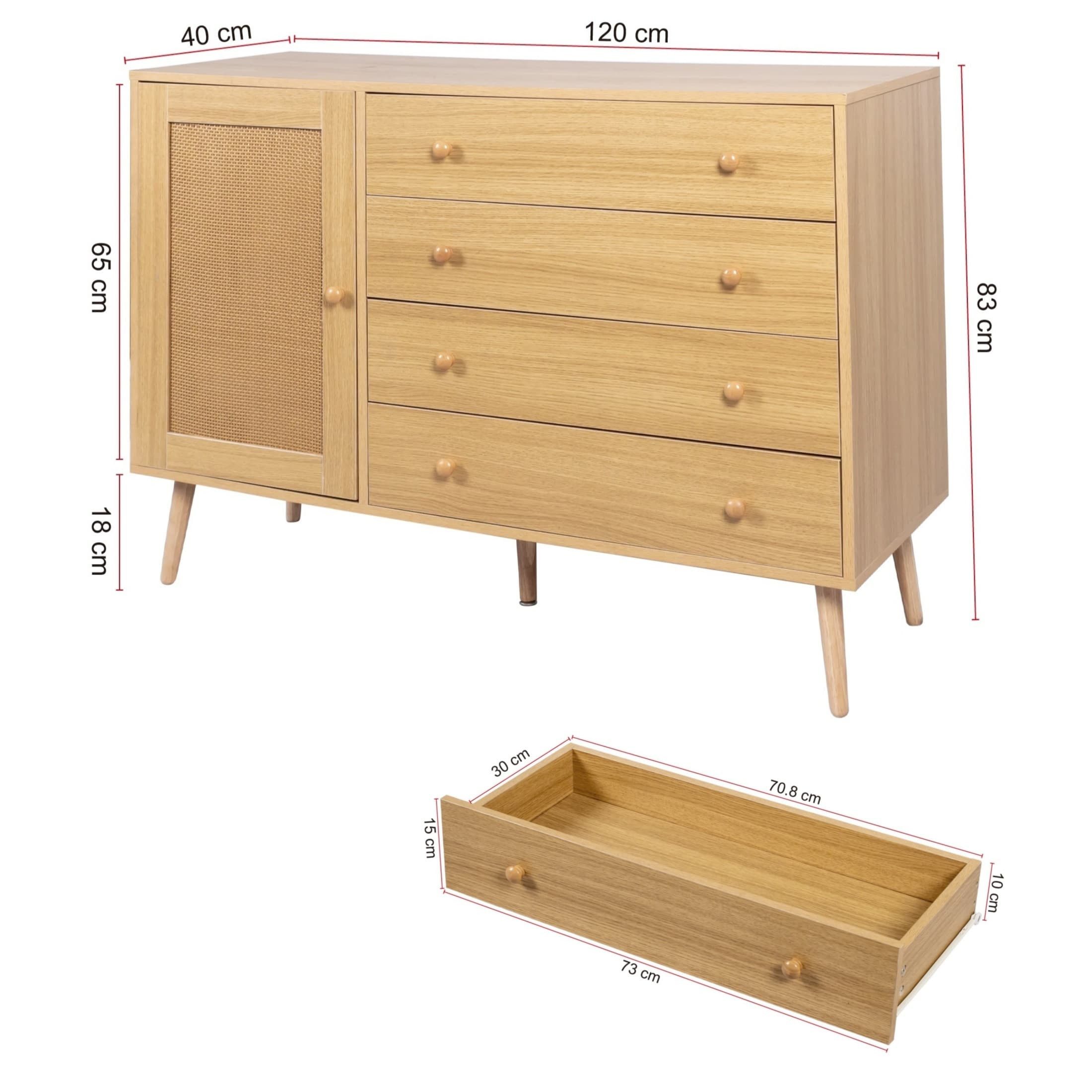 XDOVET Sideboard Rattan Kommode mit 4 günstig online kaufen