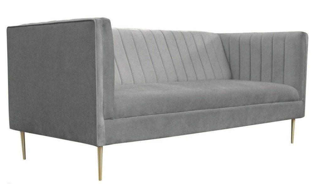 JVmoebel 3-Sitzer Modernes graues Sofa aus hochwertigem Textil mit goldfarbenen Füßen, Made in Europa