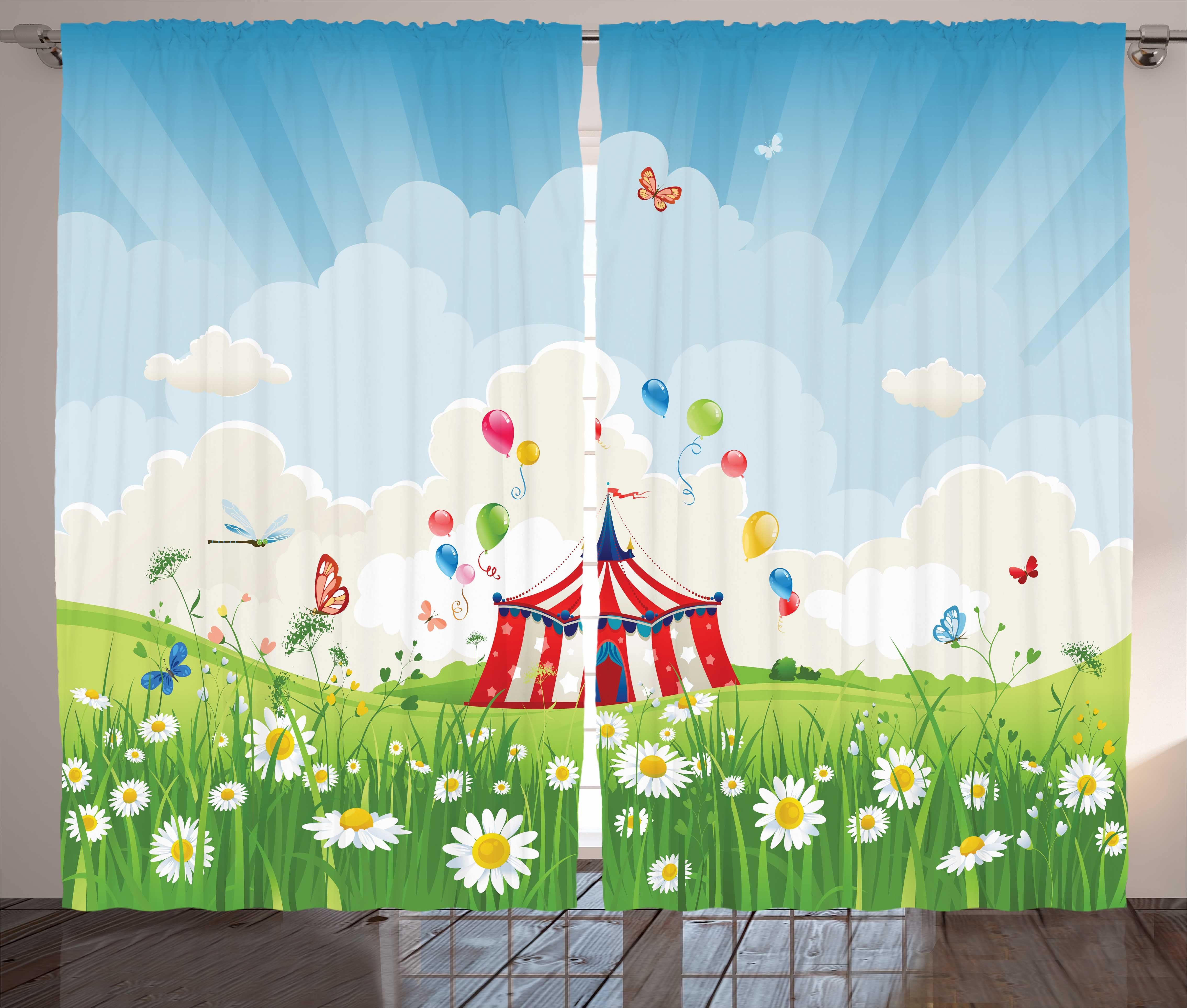 Gardine Schlafzimmer Kräuselband Vorhang mit Schlaufen und Haken, Abakuhaus, Bunt Circus Schmetterling Rasen