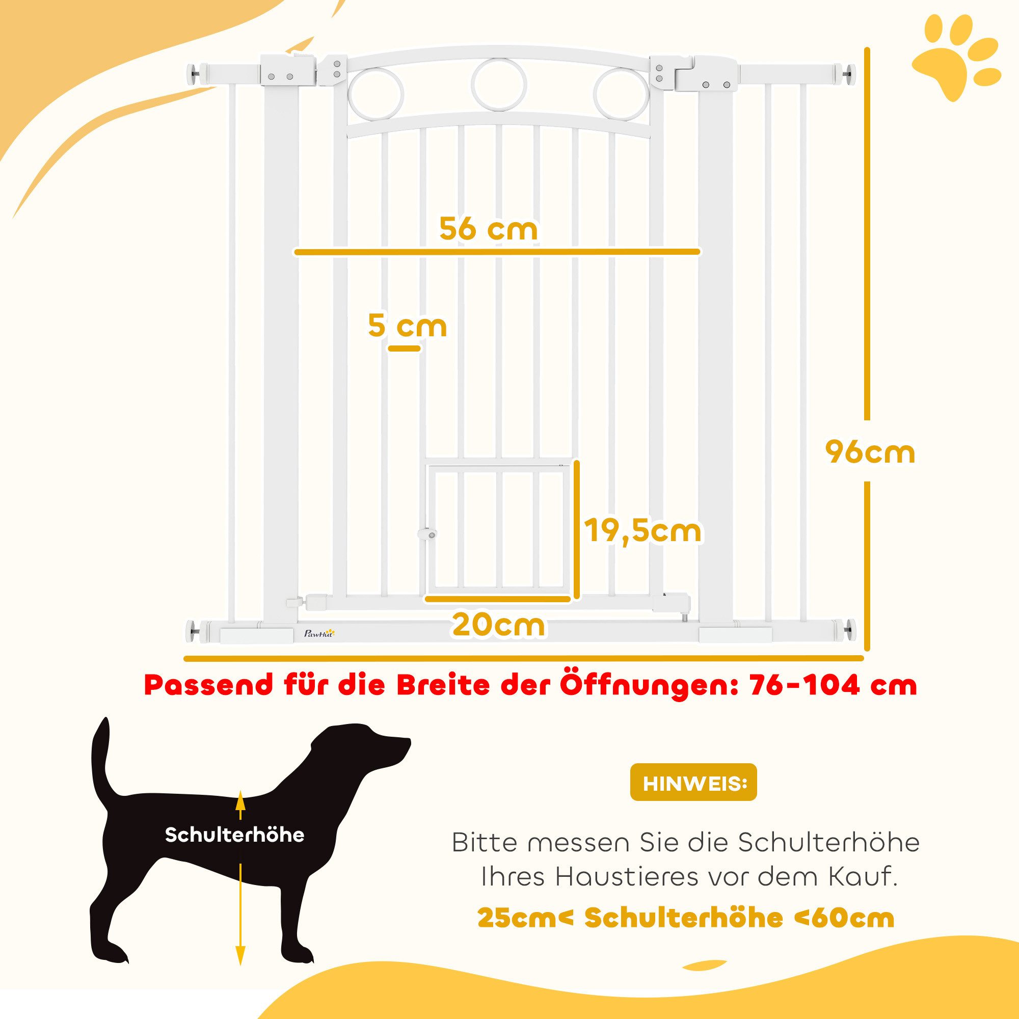 PawHut Hundegitter Treppenschutzgitter Türgitter Breiten 76-104 cm Stahl (Türschutzgitter, 1 St., Absperrgitter ohne Bohren), für Treppen, Tür, Flur, Weiß – Bild 3 von 5