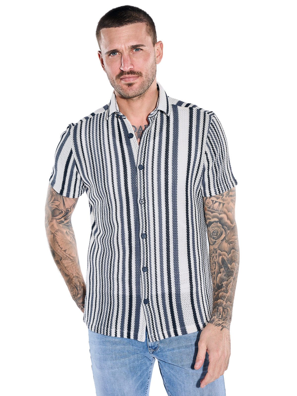 Kurzarmhemd Herren Hemd gemustert, Saphirblau