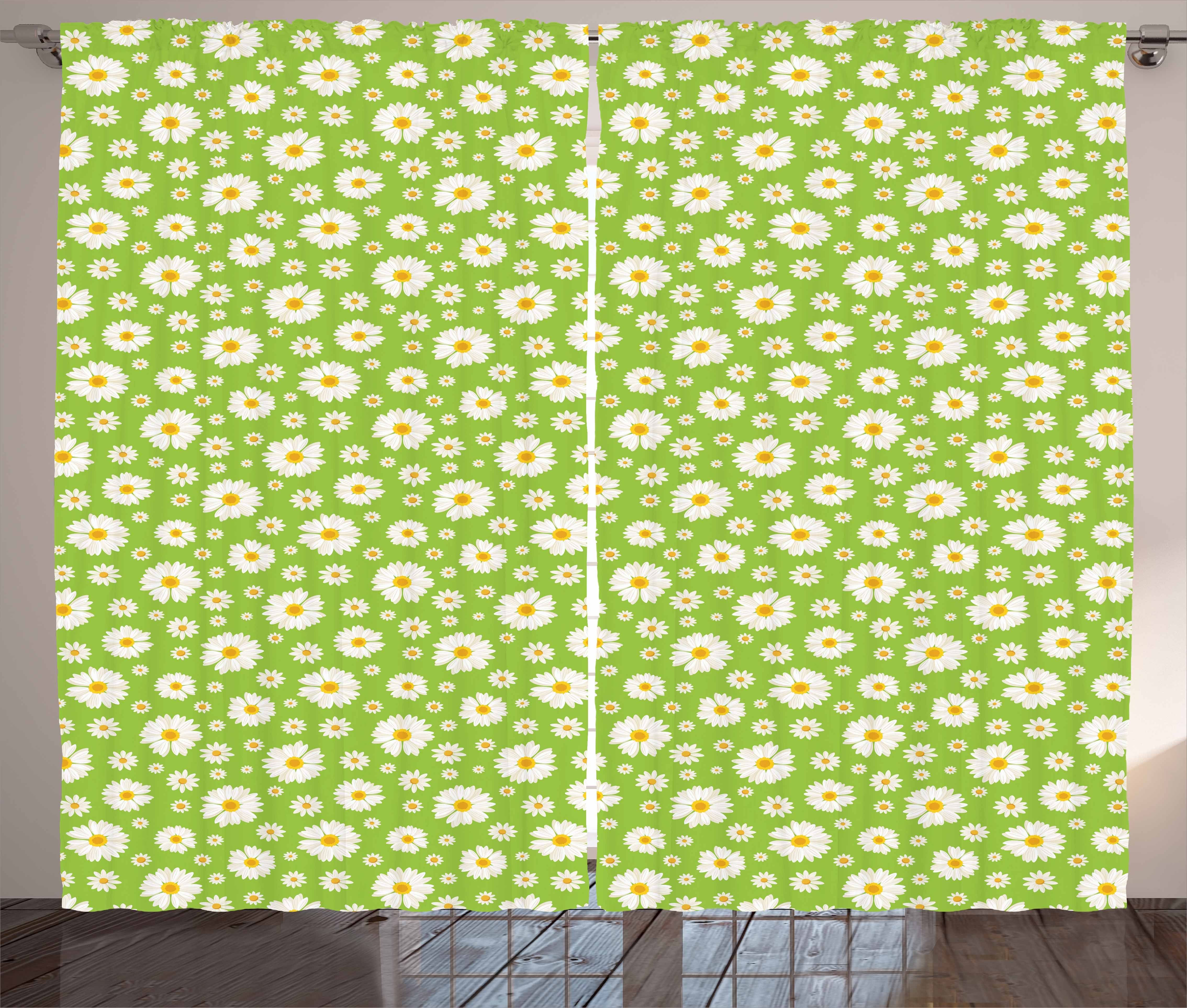 Gardine Schlafzimmer Kräuselband Vorhang mit Schlaufen und Haken, Abakuhaus, Gänseblümchen Kamille Bloom auf Hellgrün