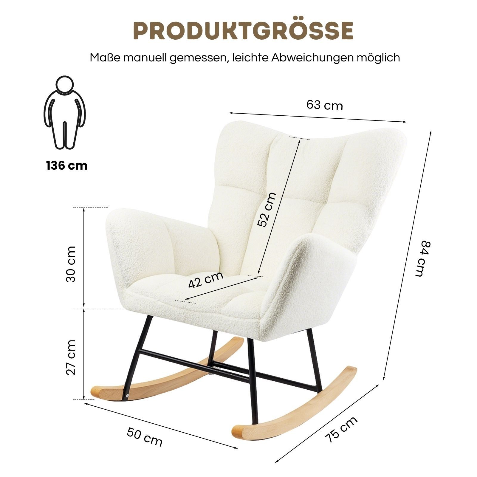 Allyson Schaukelstuhl Schaukelstuhl Teddy Plüsch – Lounge-Sessel mit hoher Rückenlehne, bis 150 kg belastbar, Beige