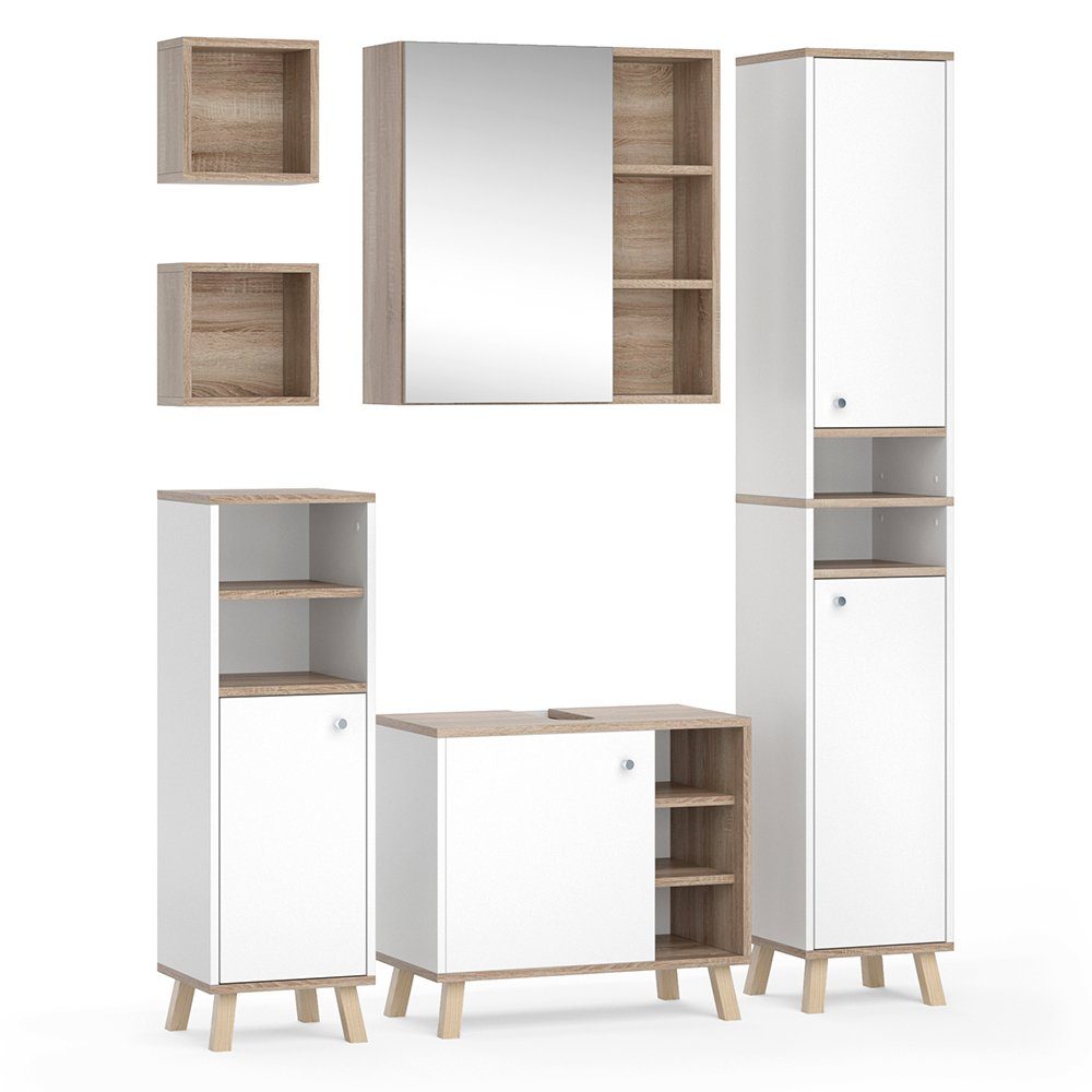 Vicco Badmöbel-Set Senyo, Weiß/Sonoma, 5 Teile, günstig online kaufen