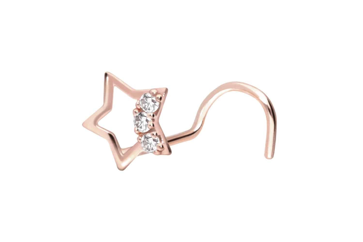 Nasenpiercing 14/18 Karat Gold Nasenstecker Spirale STERN + 3 MOISSANITE