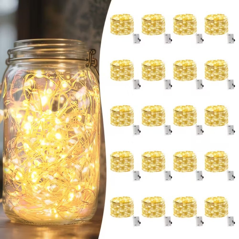 Montegoni Lichterkette LED Lichterkette 20er Set warmweiß 2m Batteriebetrieben 3 Modi, 3 Beleuchtungsmodi, flexibler Kupferdraht, batteriebetrieben