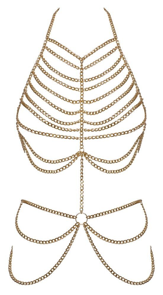 Cottelli Collection Statementkette Goldfarbene Körperkette in Zweiteiler-Optik - gold (1-tlg), Üppiger Kettenbesatz über Brüsten & Hüften