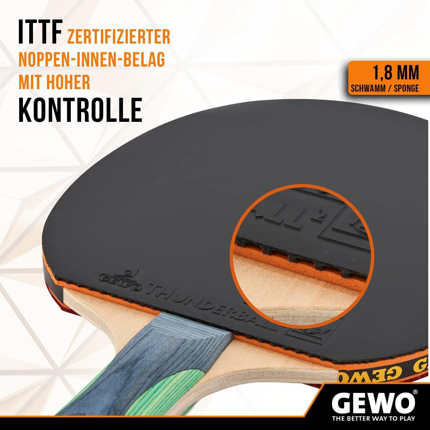 Gewo Tischtennisschläger Champ für Hobby - Belag Thunderball² 1,8mm - Tischtennis Schläger