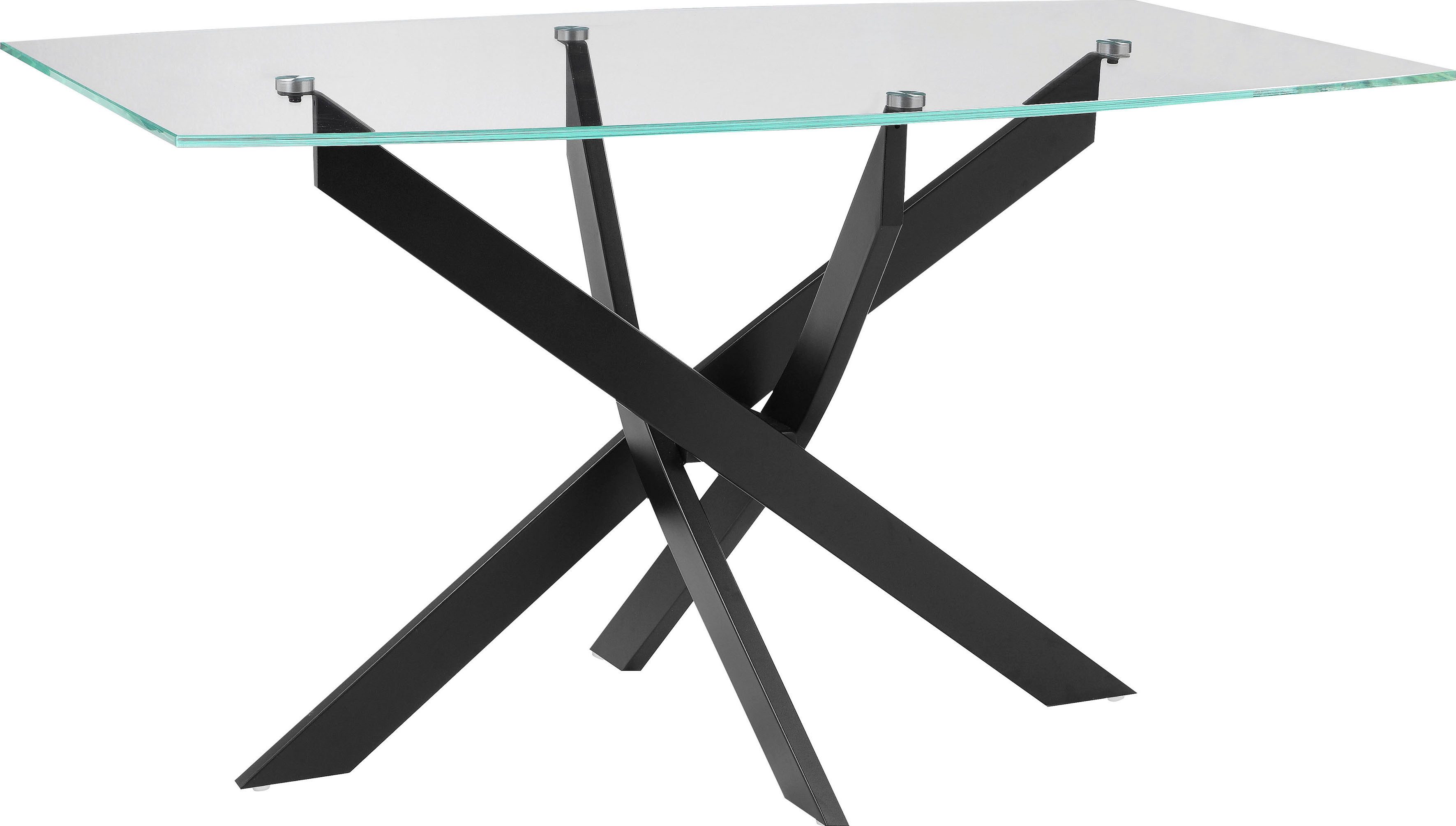 OTTO home Esstisch Kairi, Glastischplatte, pulverbeschichtetem Metallgestell, zwei Tischbreiten