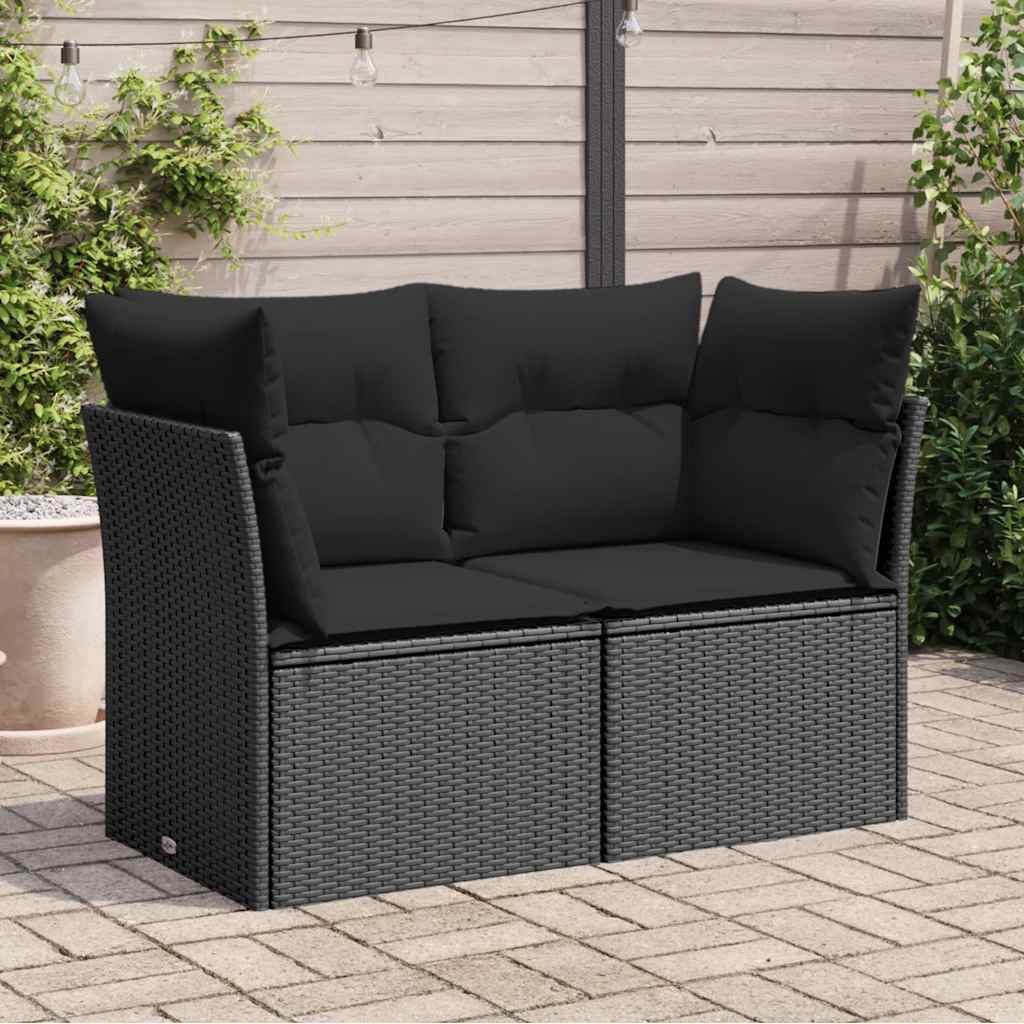 vidaXL Loungesofa Gartensofa mit Kissen 2-Sitzer Schwarz Poly Rattan, 1 Teile