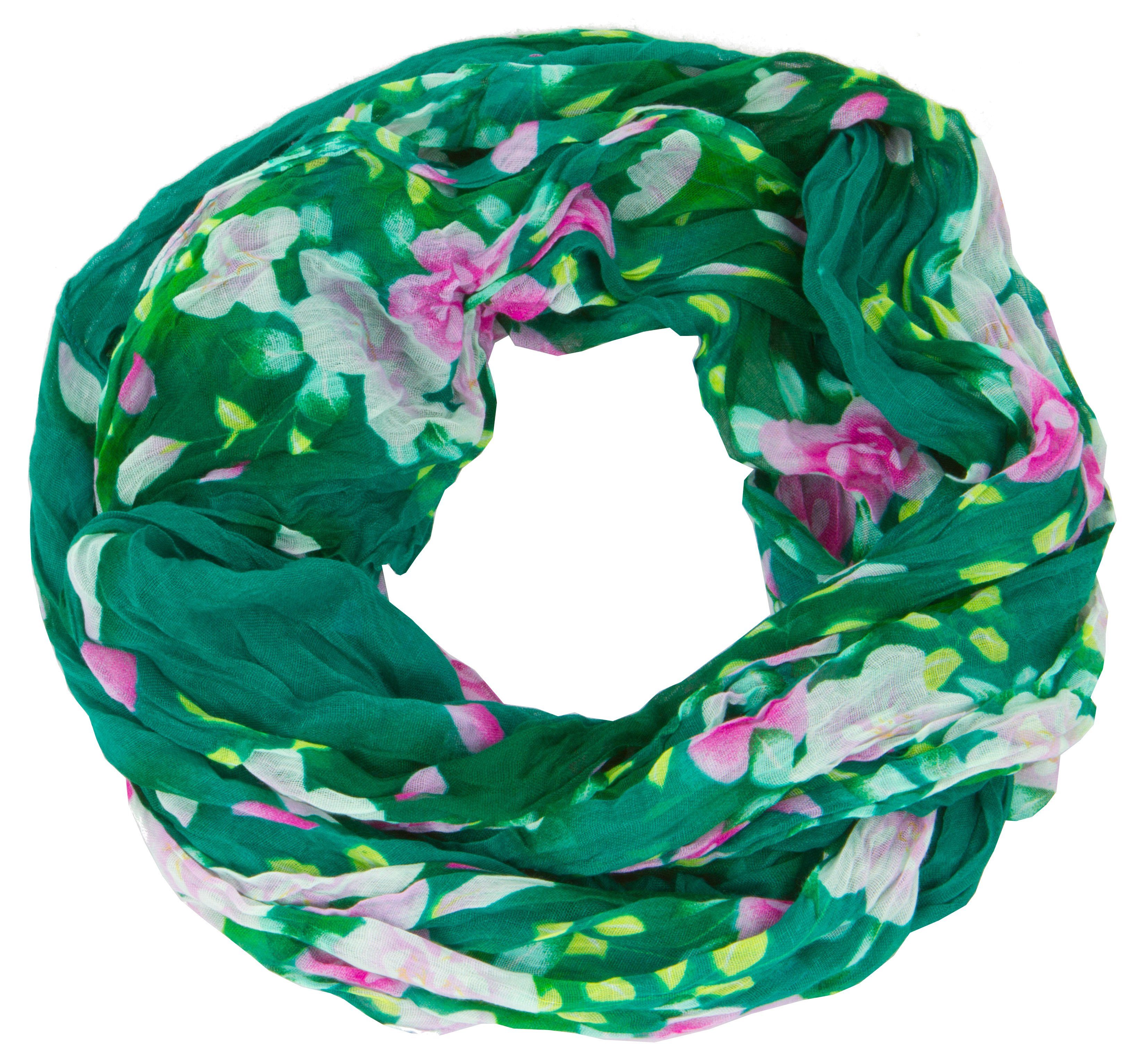 AvaMia Modeschal Grün Loop Schlauschal Schal Blume-3999 mit Blumen, x 170 cm Schlauchschal 80