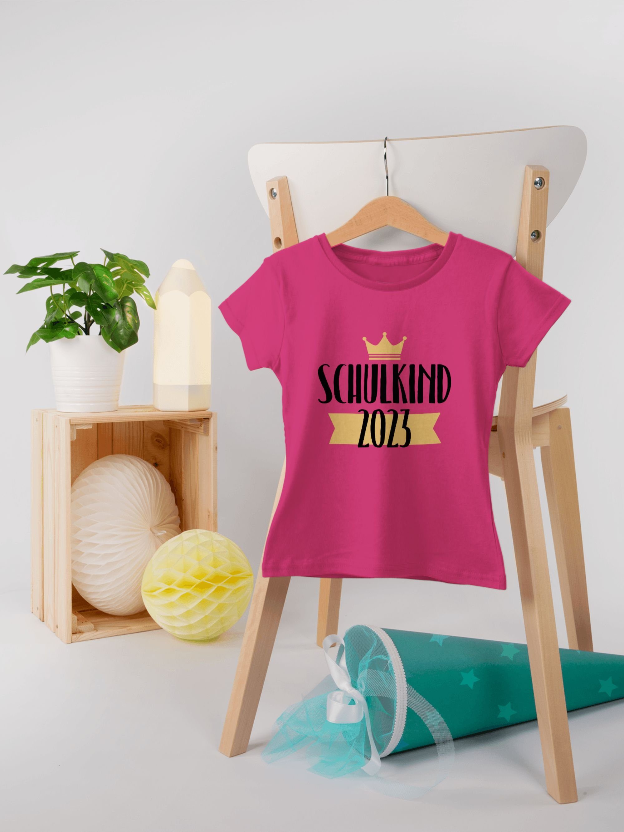 Mädchen Krone Fuchsia T-Shirt 1 Schulkind mit Shirtracer Einschulung 2023