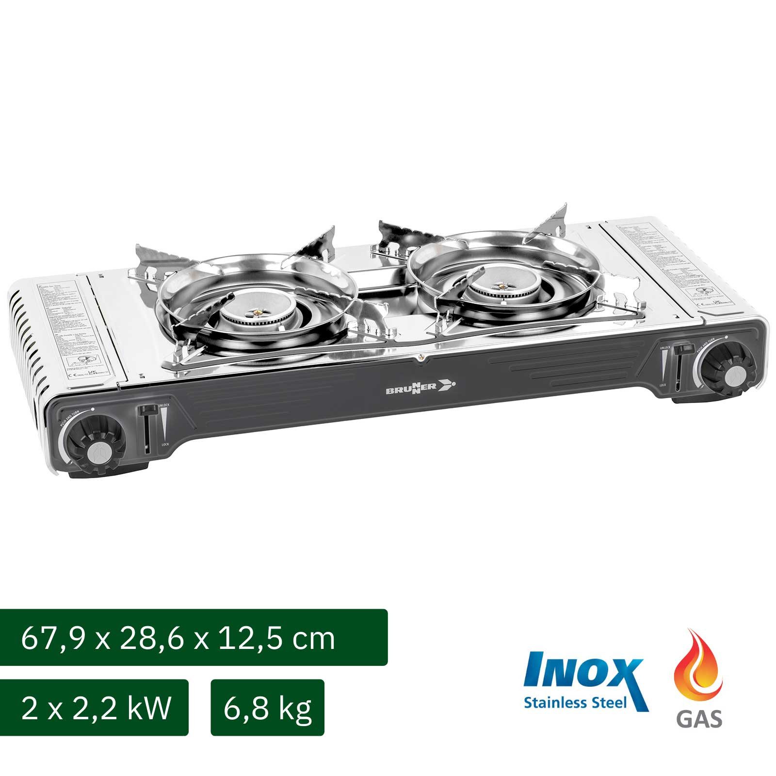 BRUNNER Gaskocher BRUNNER Camping Gaskocher 2 flammig DEVIL DOUBLE SD mit Zündsicherung