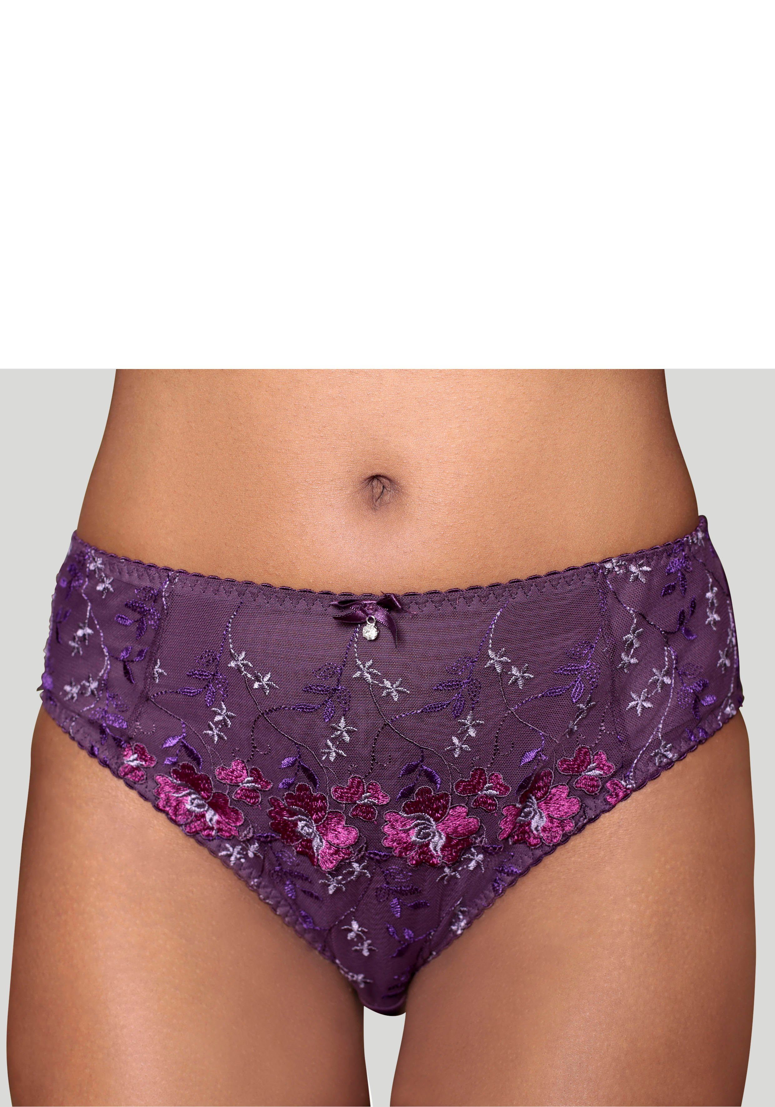 Slip Blüten-Stickereien aubergine Nuance mit