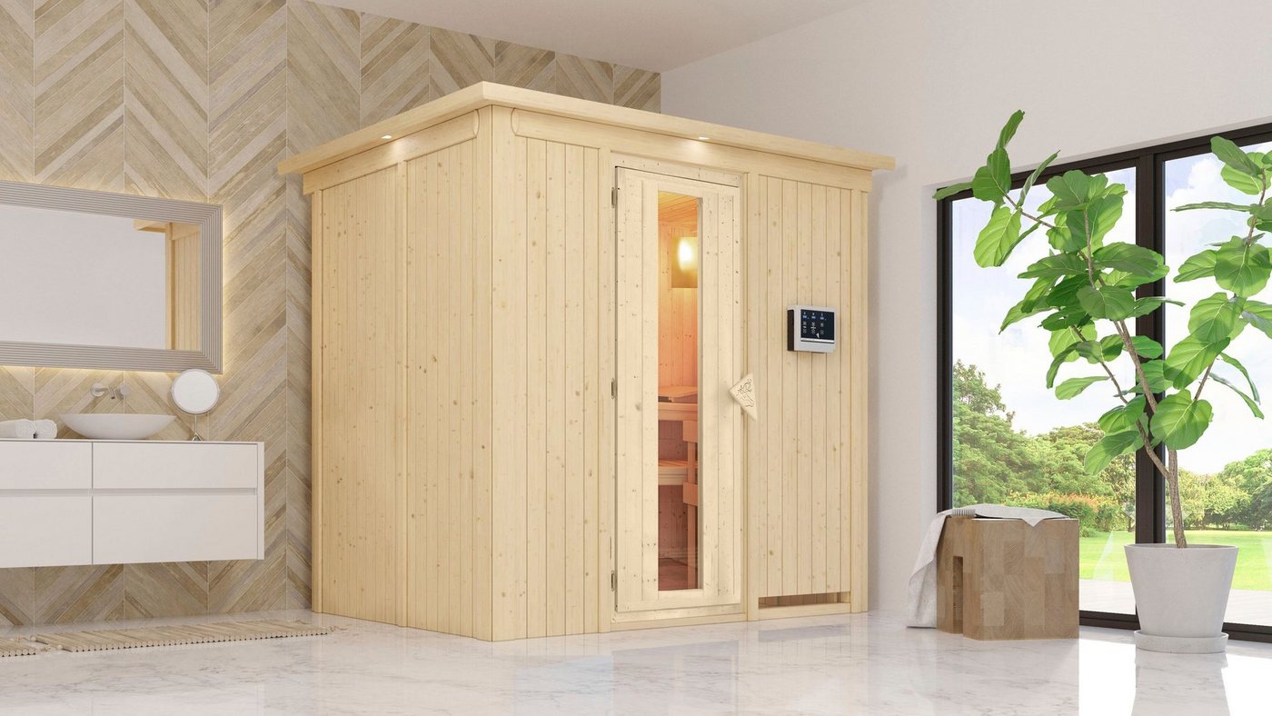 Thumbnail - Karibu Sauna Bellin, BxTxH: 210 x 165 x 202 cm, 68 mm, (Set) 3,6-kW-Plug & Play Ofen mit ext. Steuerung