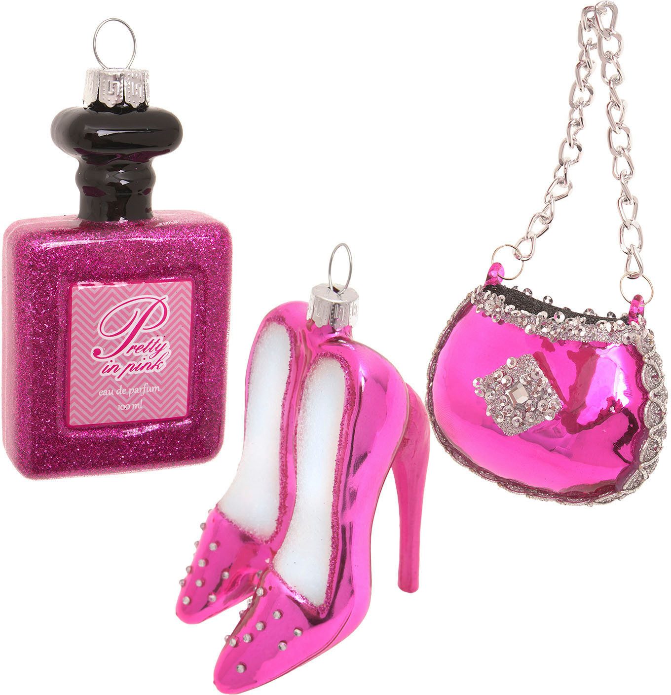 Krebs Glas Lauscha Christbaumschmuck Set Pretty in Pink, 6-9cm (3-tlg), Christbaumschmuck aus Glas, mundgeblasen, handgefertigt, Figuren