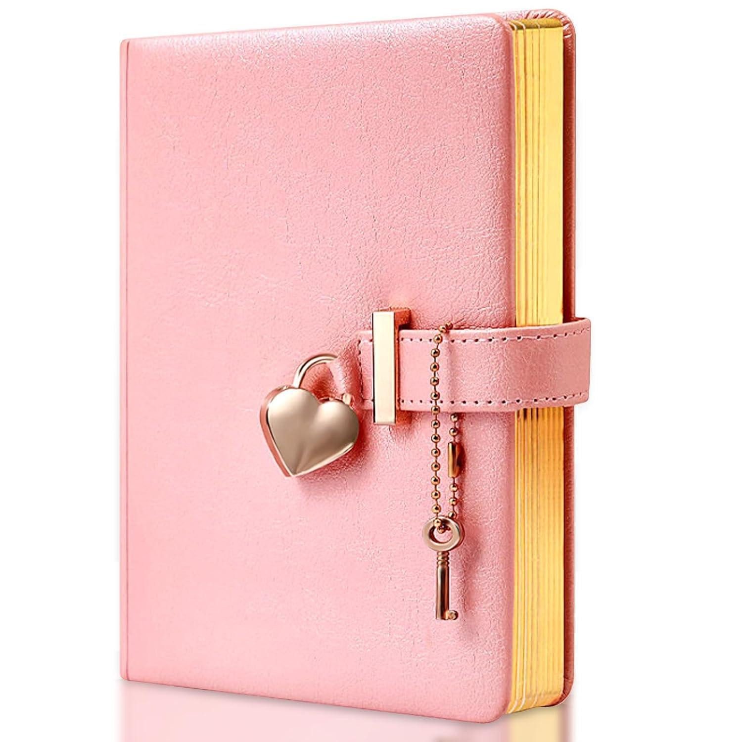 LuxusKollektion Tagebuch Tagebuch Herzform B6 Rosa mit Schloss in Lederoptik